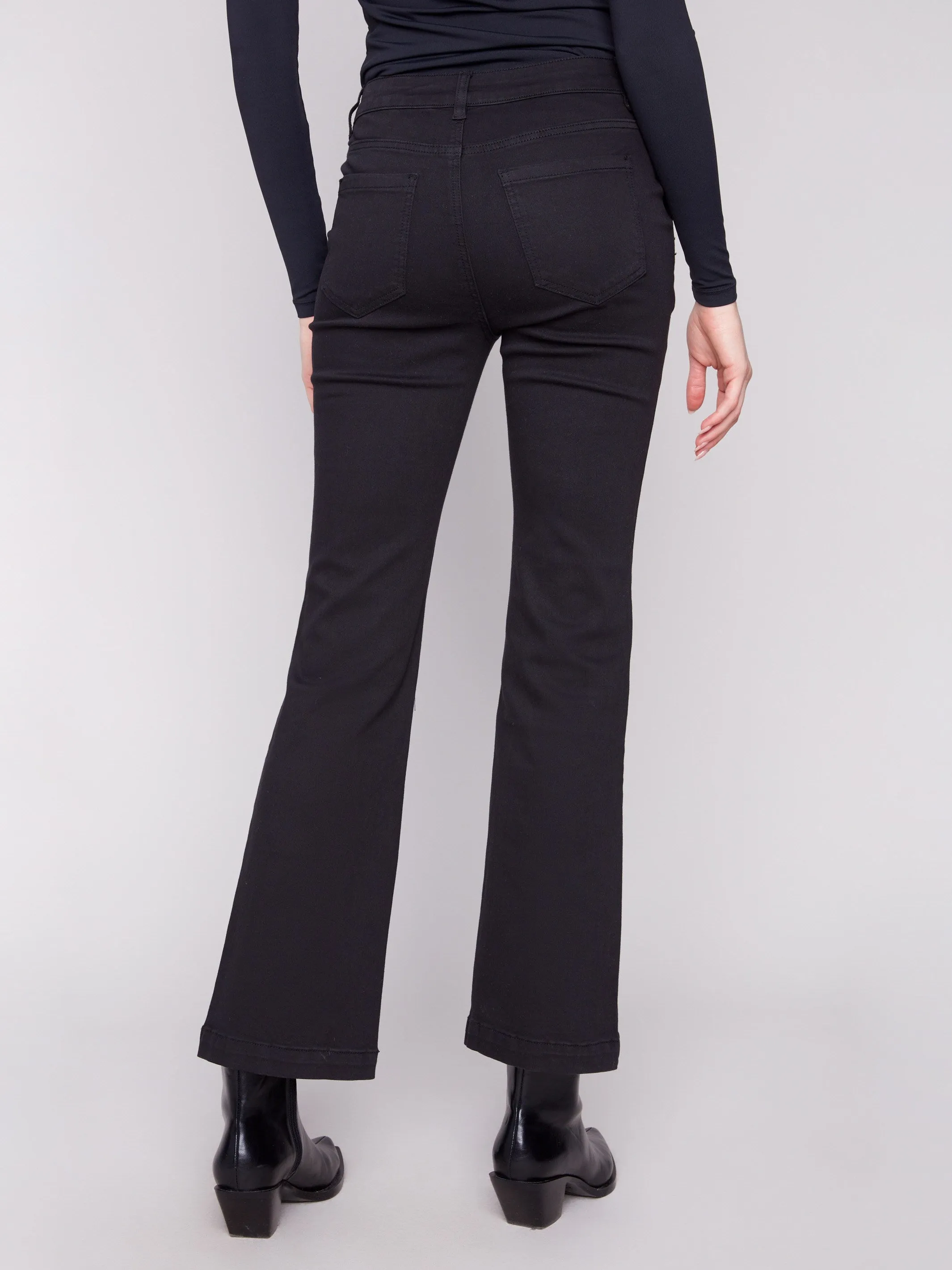 Flare Leg Stretch Twill Pants With Buttons - Black sold by Charlie B product image thumbnail 4