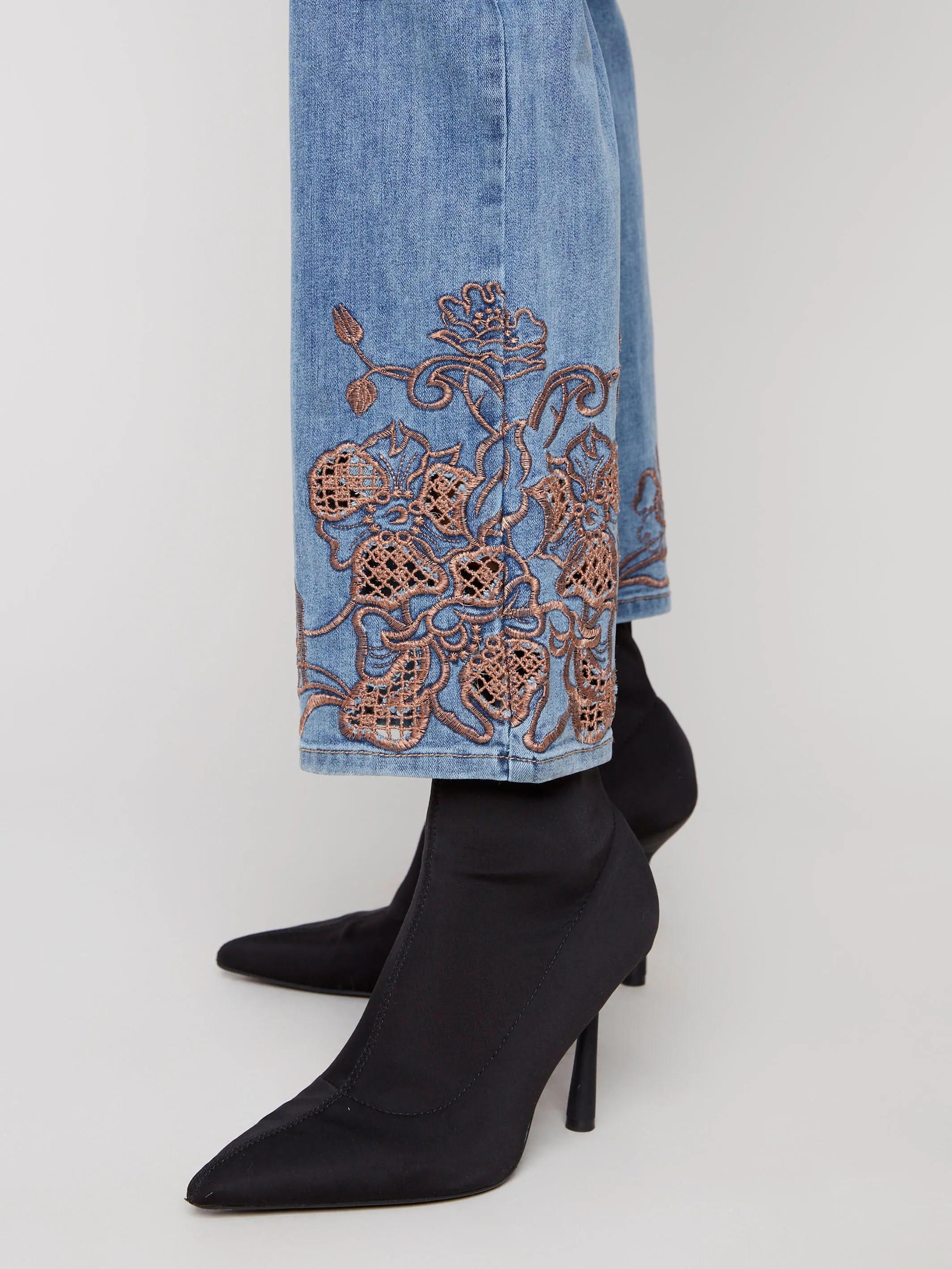 Straight Leg Jeans With Lace Embroidery - Medium Blue sold by Charlie B product image thumbnail 4