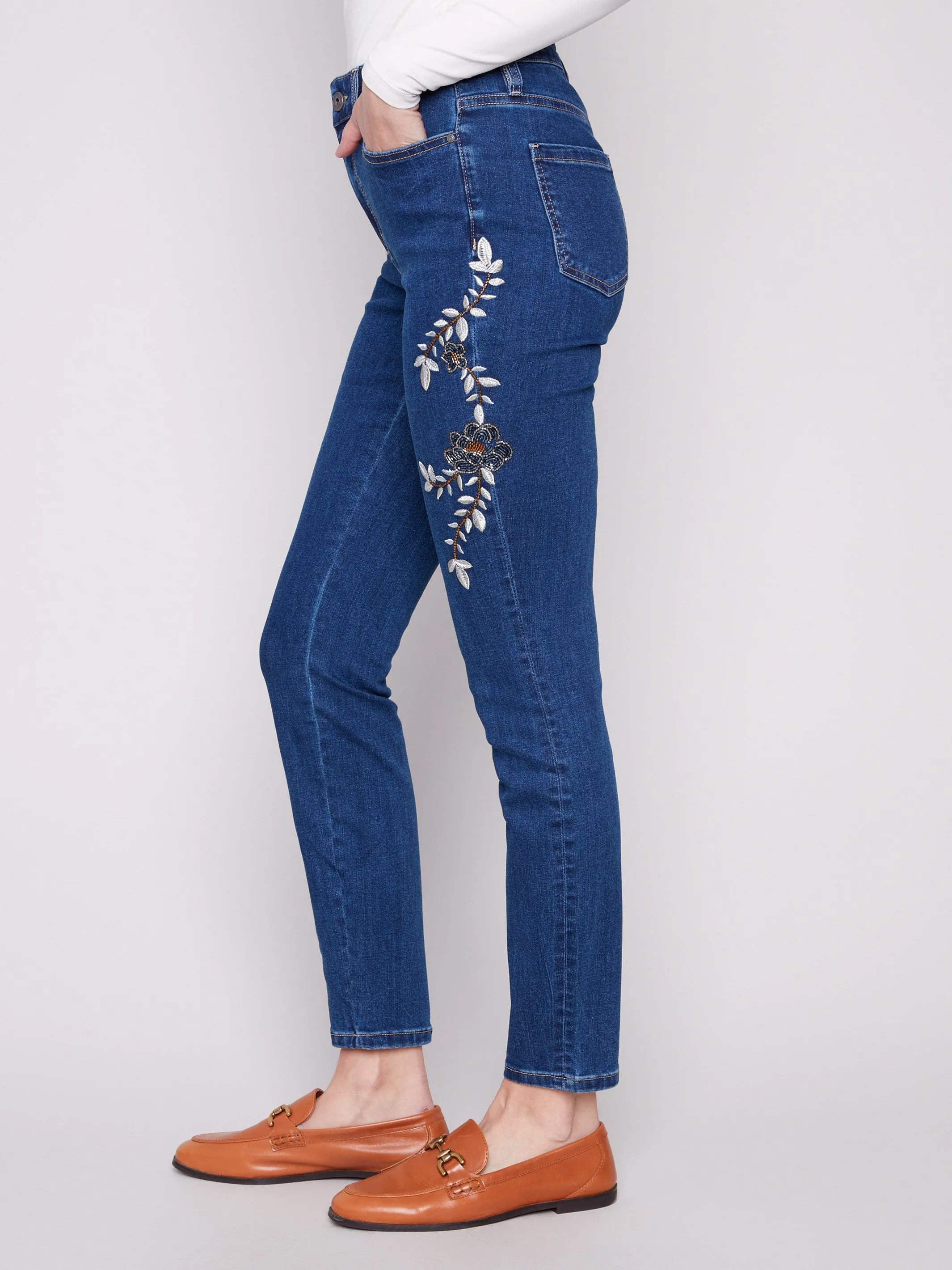 Beaded Embroidered Skinny Jeans - Indigo sold by Charlie B product image thumbnail 3