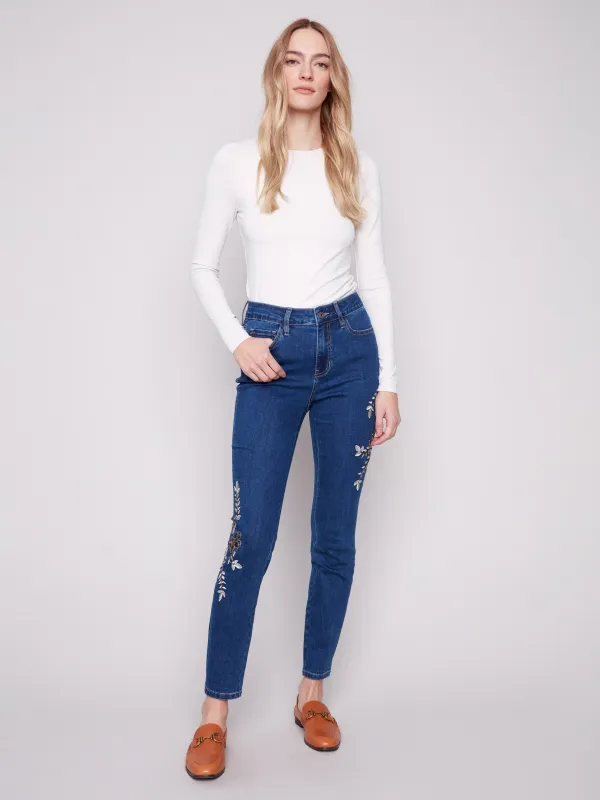 Beaded Embroidered Skinny Jeans - Indigo sold by Charlie B