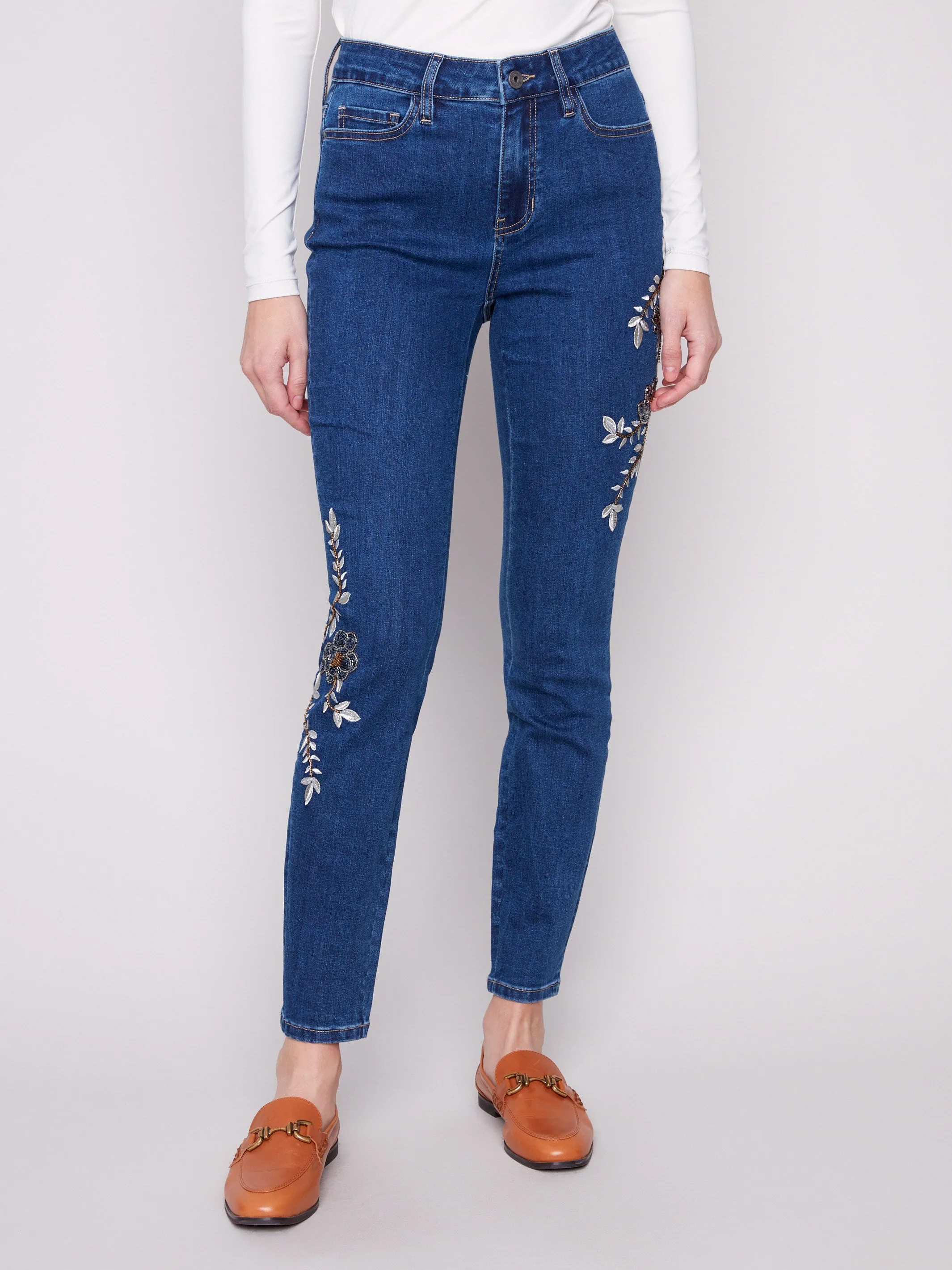 Beaded Embroidered Skinny Jeans - Indigo sold by Charlie B product image thumbnail 2