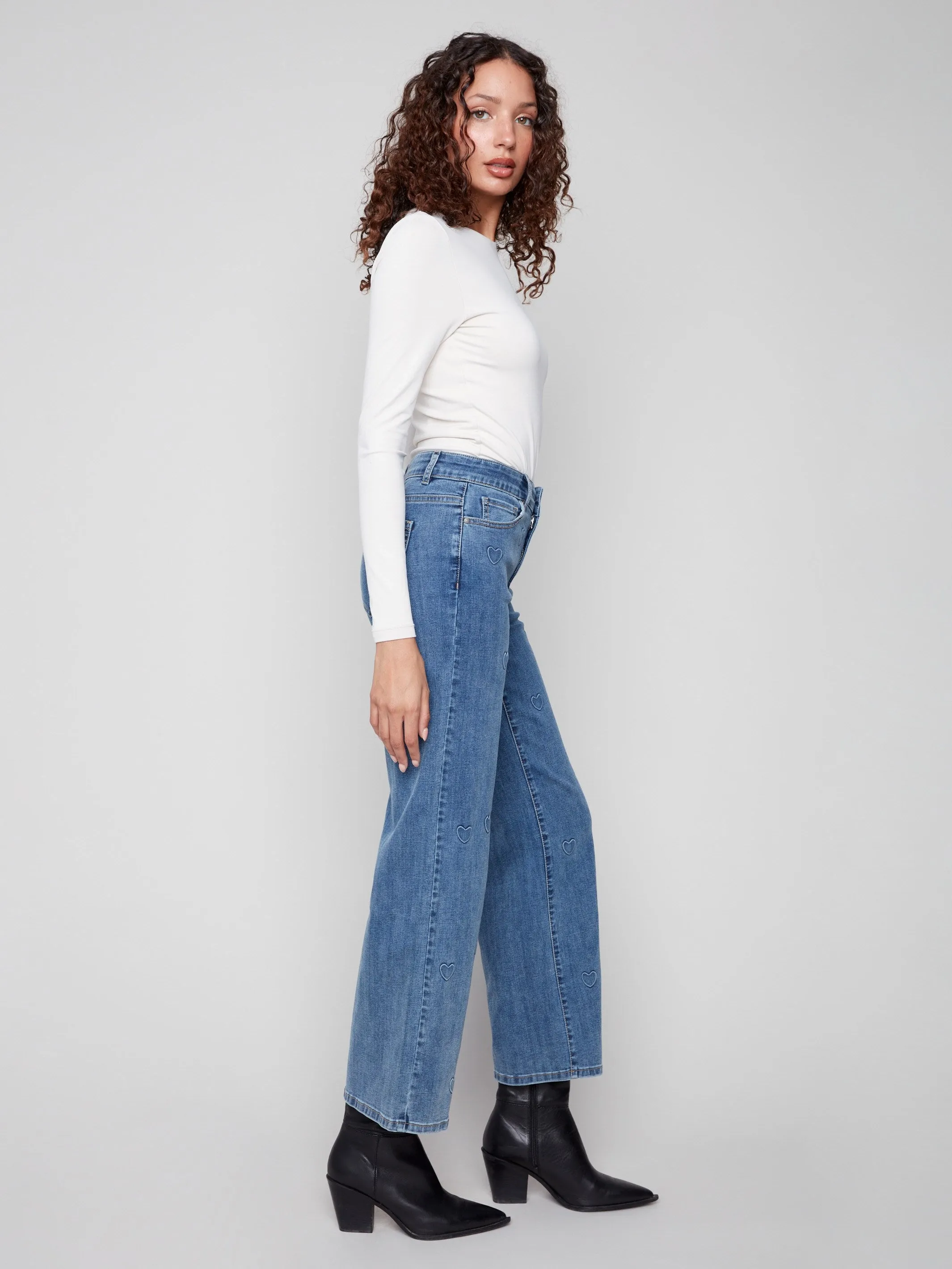 Wide Leg Jeans With All-Over Hearts - Denim Hearts sold by Charlie B product image thumbnail 4