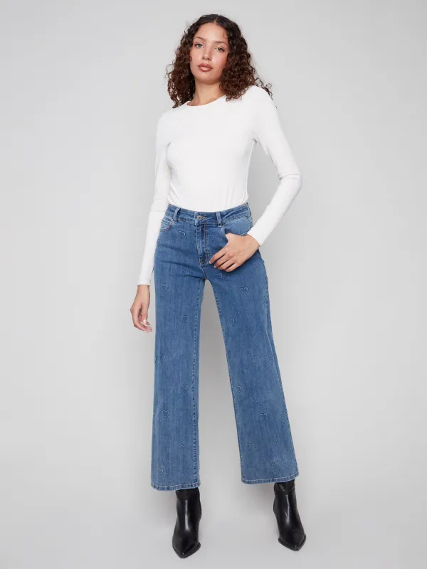 Wide Leg Jeans With All-Over Hearts - Denim Hearts sold by Charlie B
