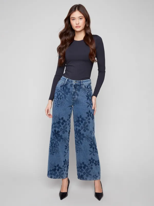 Wide Leg Floral Jeans - Flowers sold by Charlie B