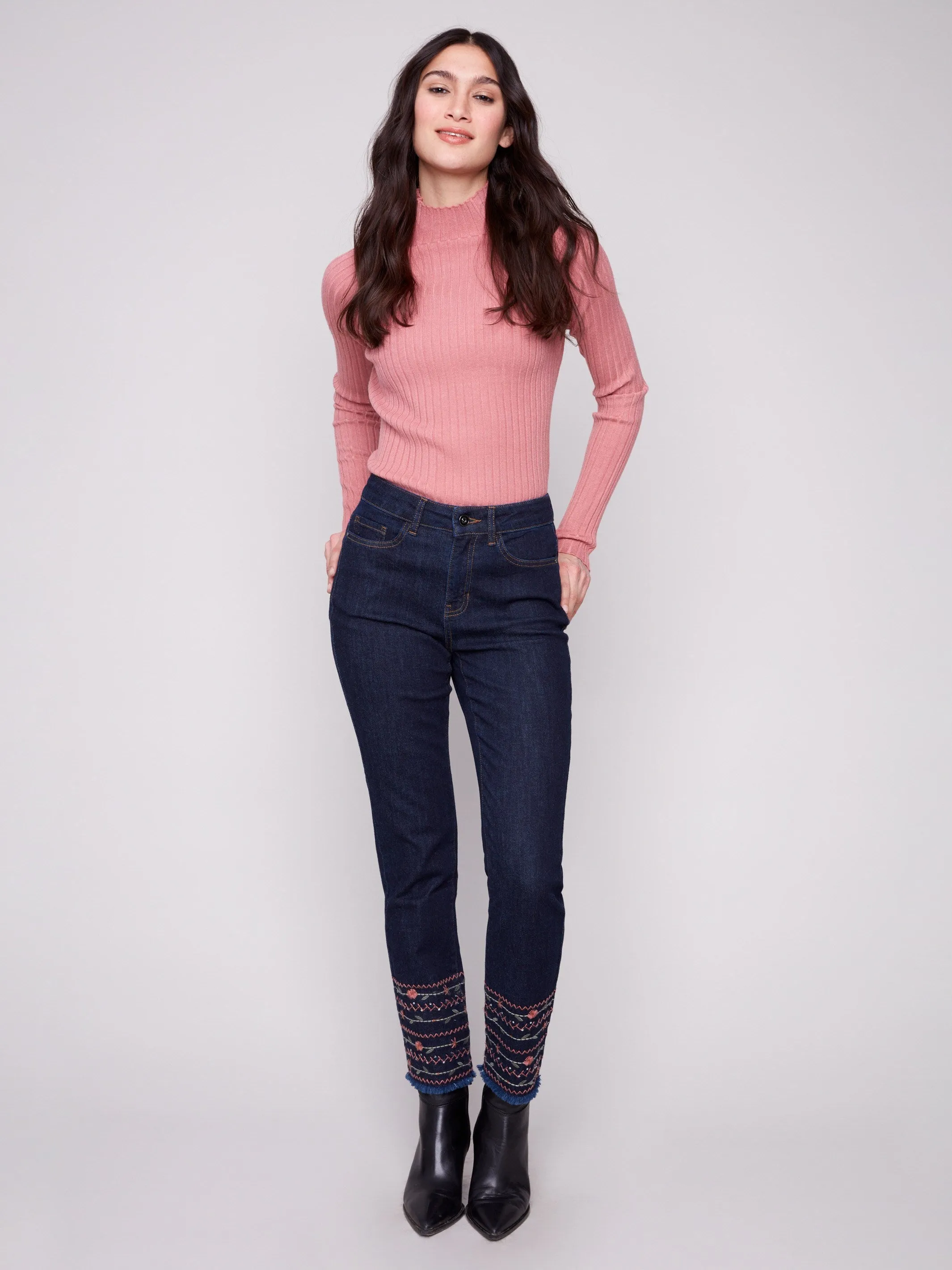 Embroidered Hem Jeans - Deep Blue sold by Charlie B product image thumbnail 4