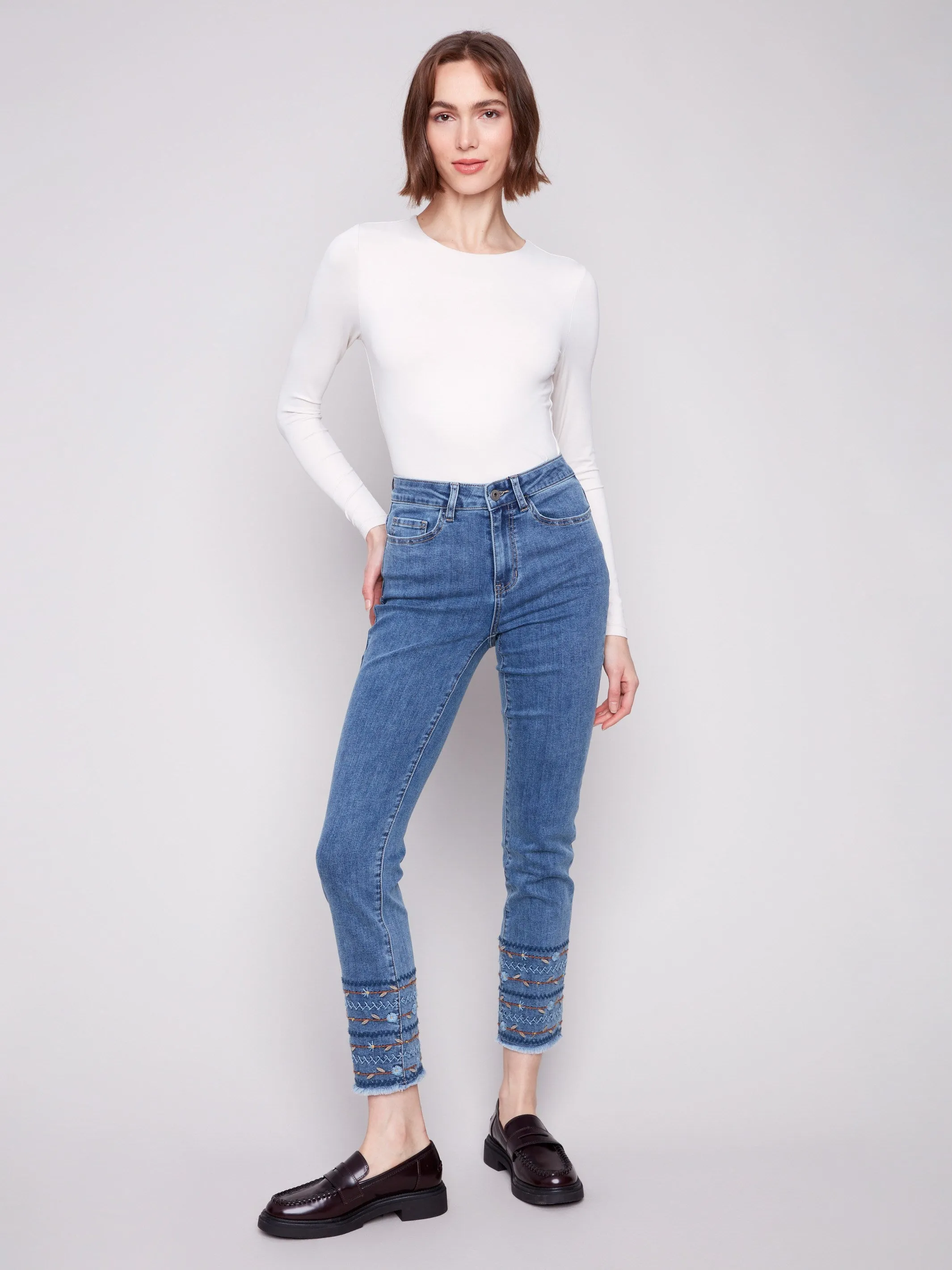 Embroidered Hem Jeans - Medium Blue sold by Charlie B product image thumbnail 5