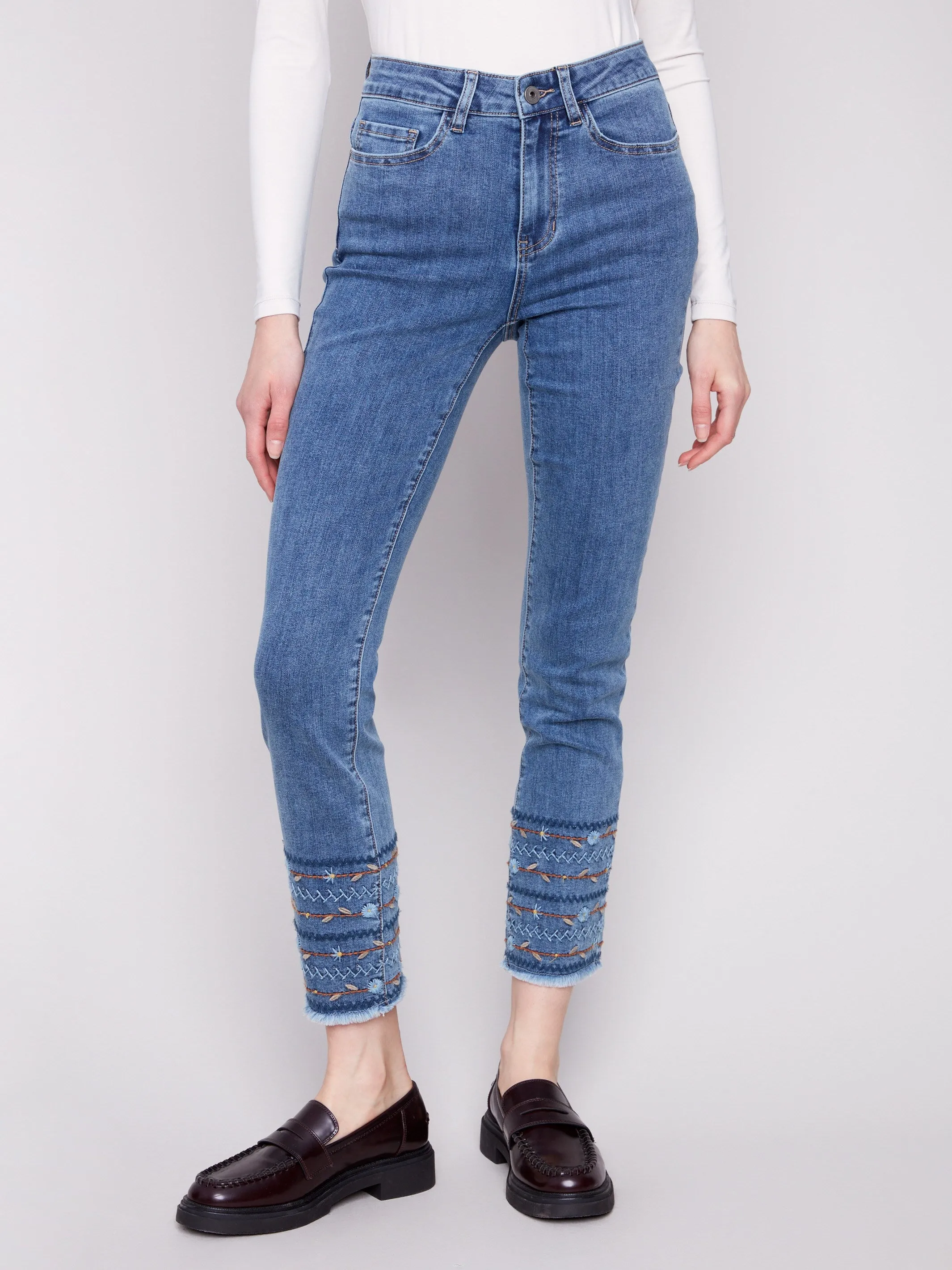 Embroidered Hem Jeans - Medium Blue sold by Charlie B product image thumbnail 2