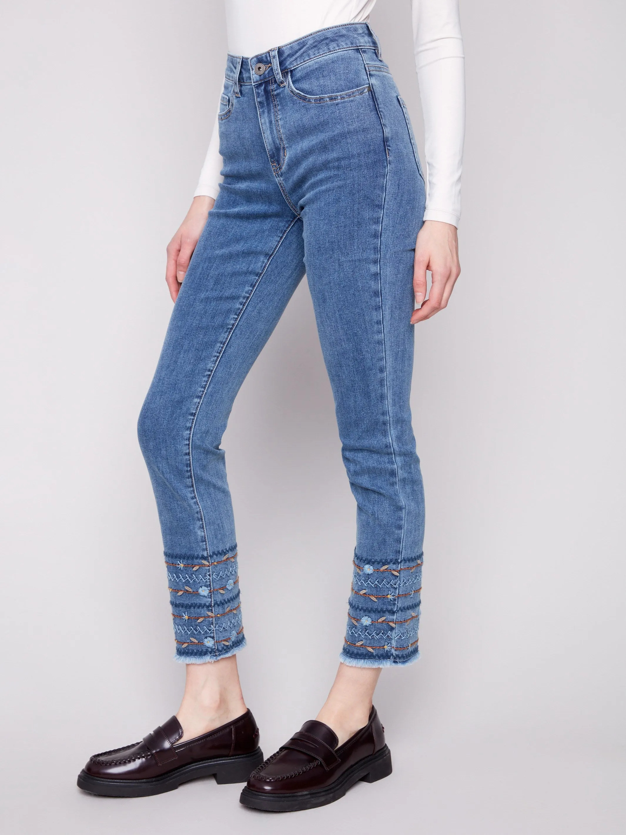Embroidered Hem Jeans - Medium Blue sold by Charlie B product image thumbnail 3