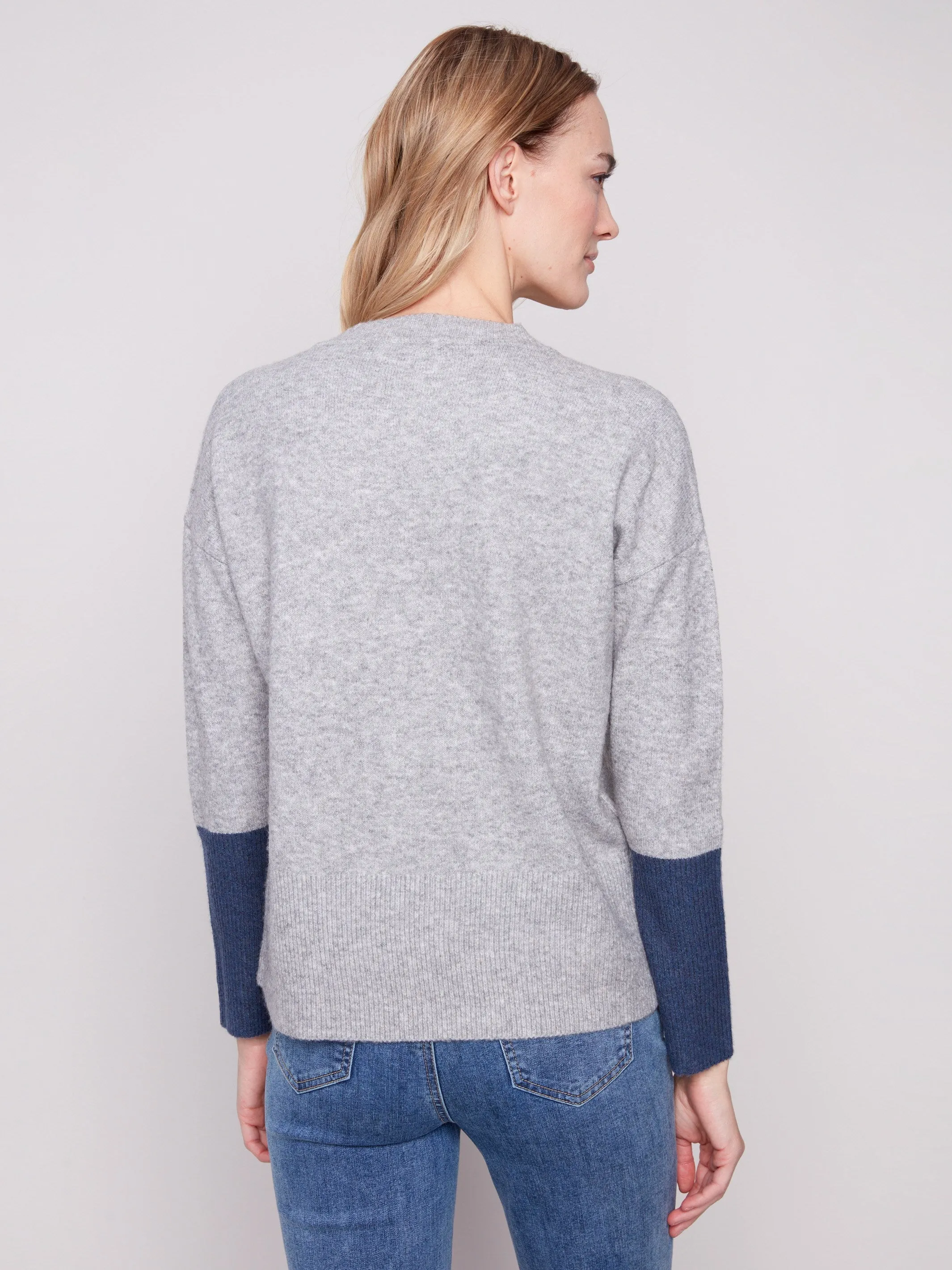 Crew Neck Sweater With Contrast Details - Heather Grey sold by Charlie B product image thumbnail 3