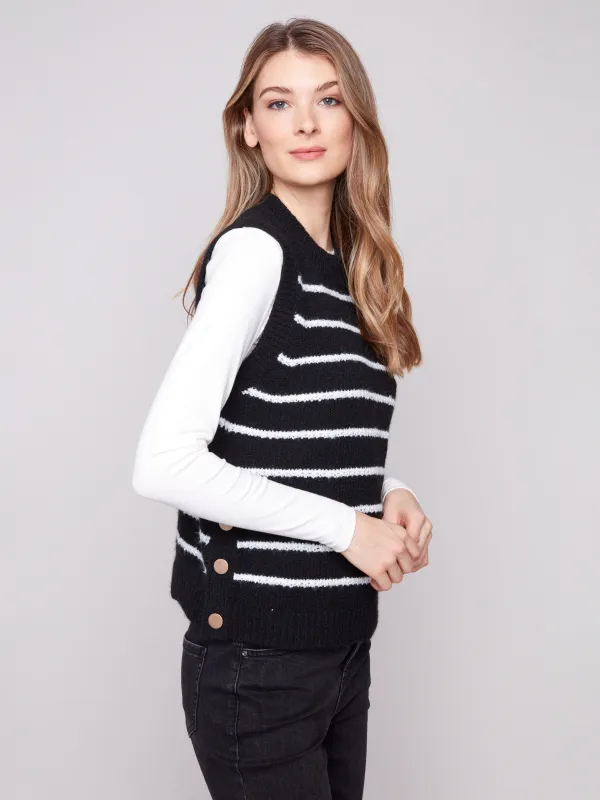 Striped Sleeveless Sweater Vest - Black sold by Charlie B