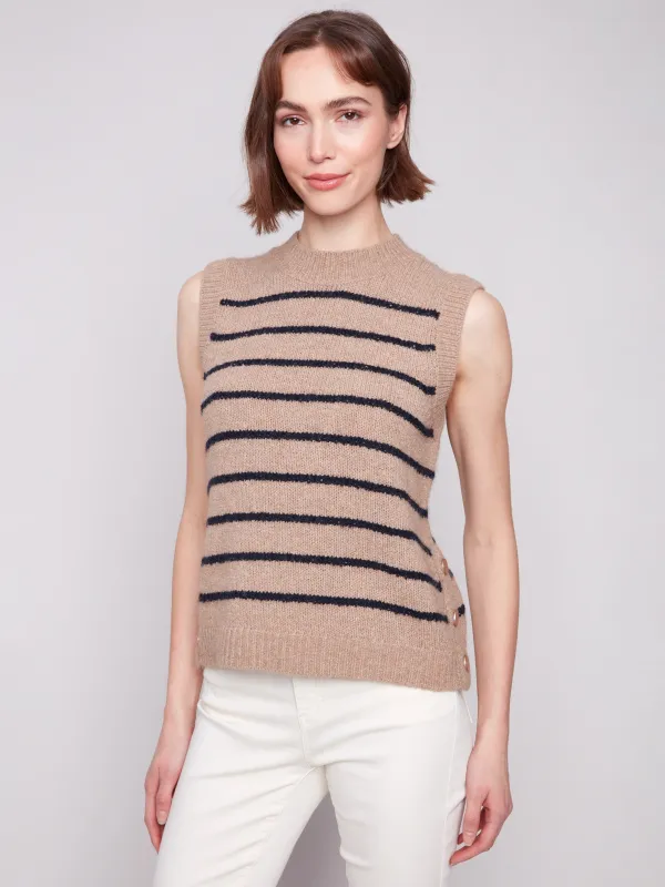 Striped Sleeveless Sweater Vest - Heather Camel sold by Charlie B