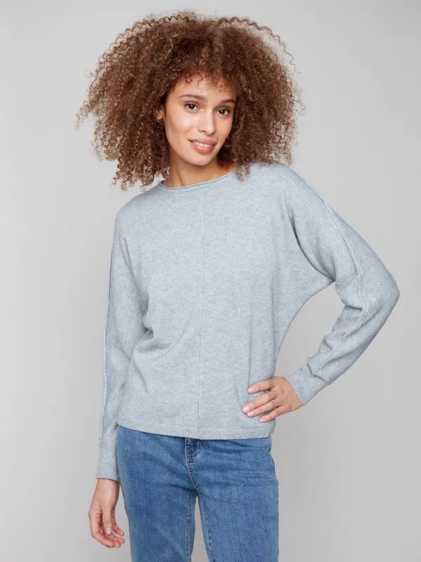 Sweater With Metallic Sleeve Detail - Heather Grey sold by Charlie B