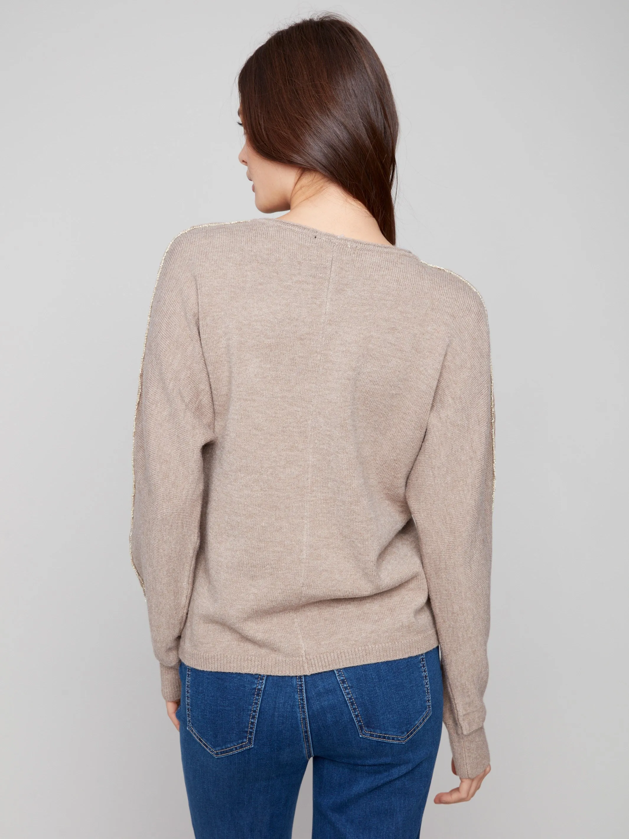 Sweater With Metallic Sleeve Detail - Heather Taupe sold by Charlie B product image thumbnail 4