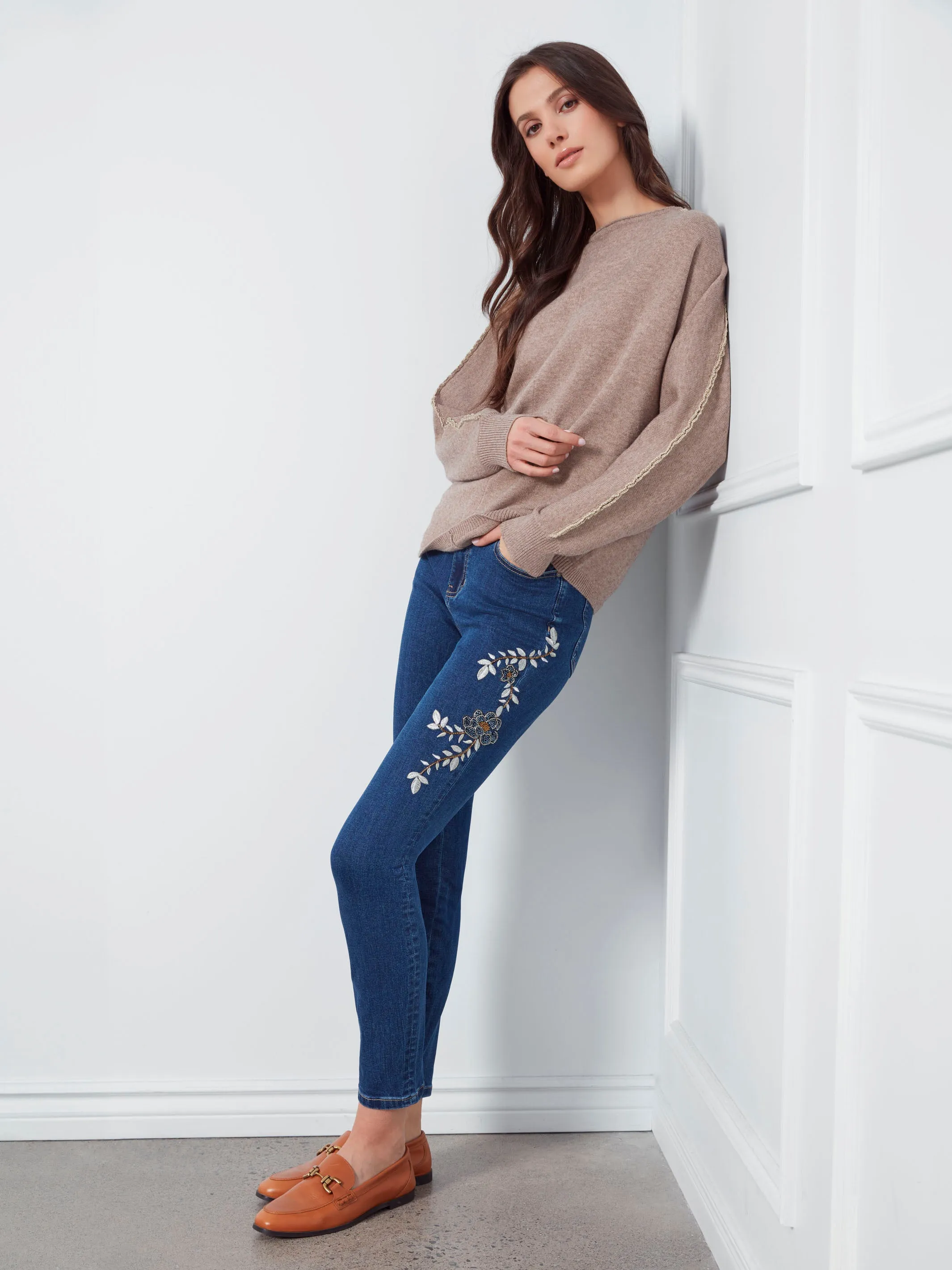 Sweater With Metallic Sleeve Detail - Heather Taupe sold by Charlie B product image thumbnail 5