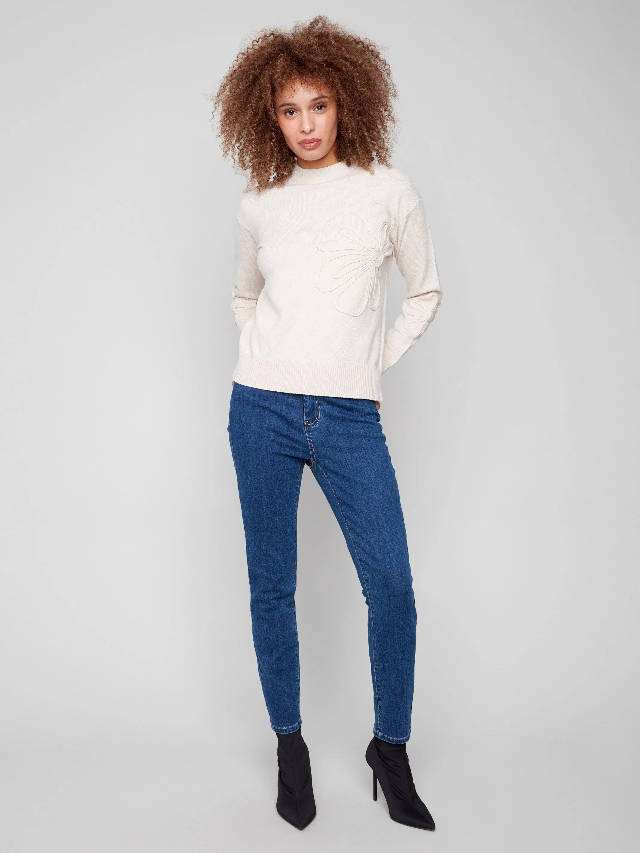 Crew Neck Floral Soutache Sweater - Heather Oat sold by Charlie B product image thumbnail 2