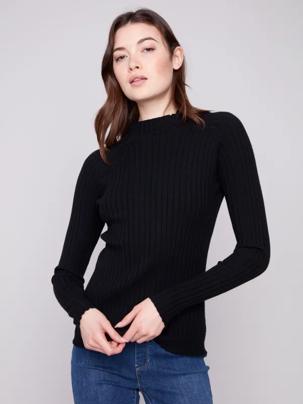 Ribbed Knit Mock Neck Sweater - Black sold by Charlie B