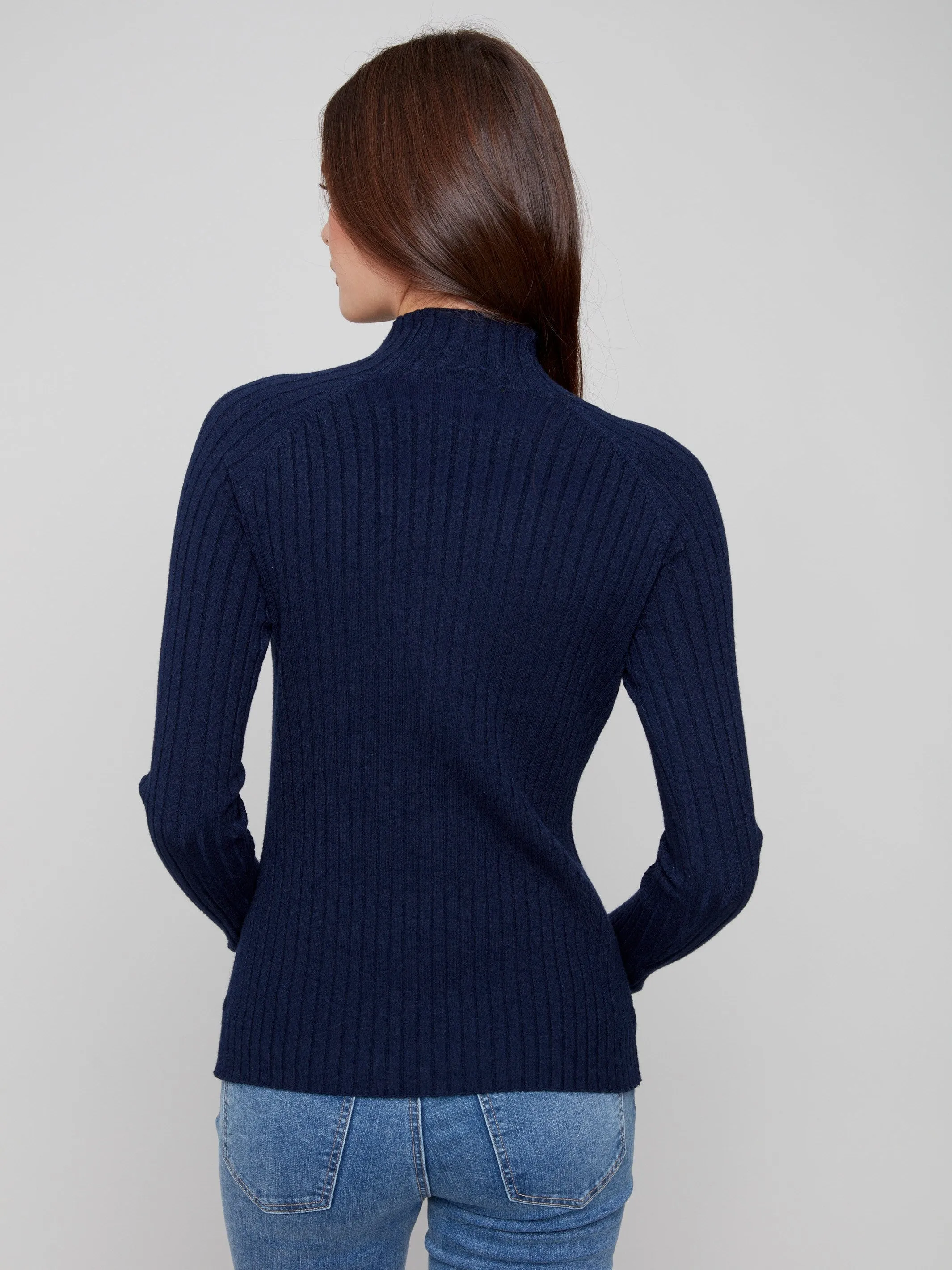 Ribbed Knit Mock Neck Sweater - Navy sold by Charlie B product image thumbnail 4