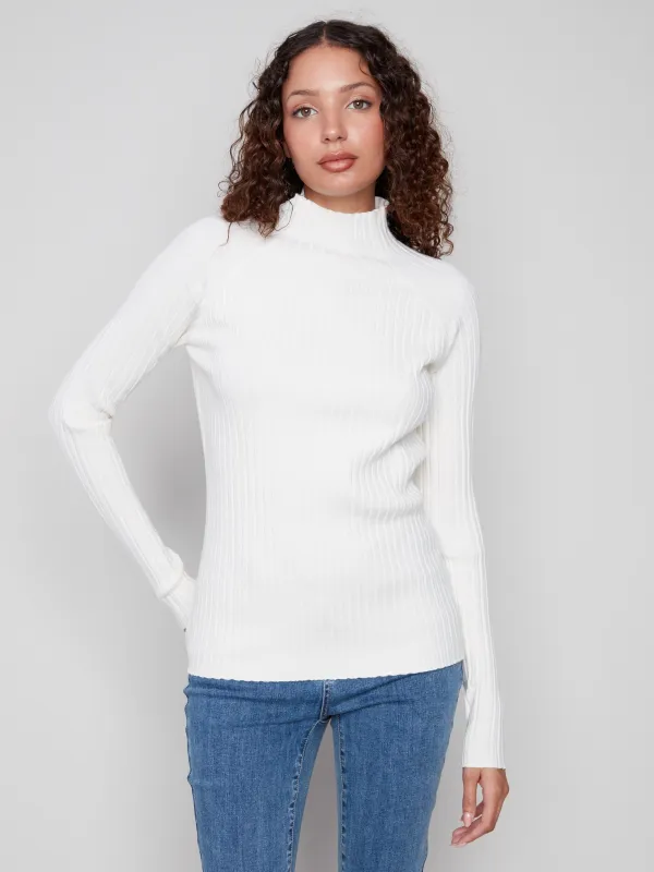 Ribbed Knit Mock Neck Sweater - Ecru sold by Charlie B