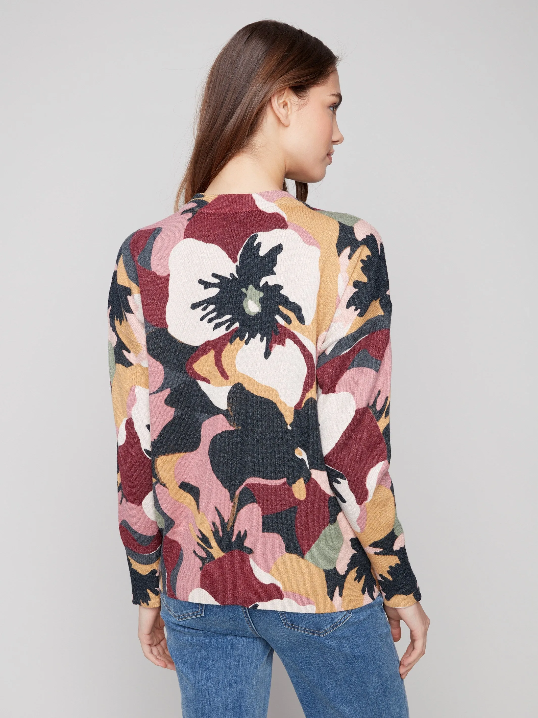 Printed Crew Neck Sweater With Sleeve Zippers - Flowery sold by Charlie B product image thumbnail 4