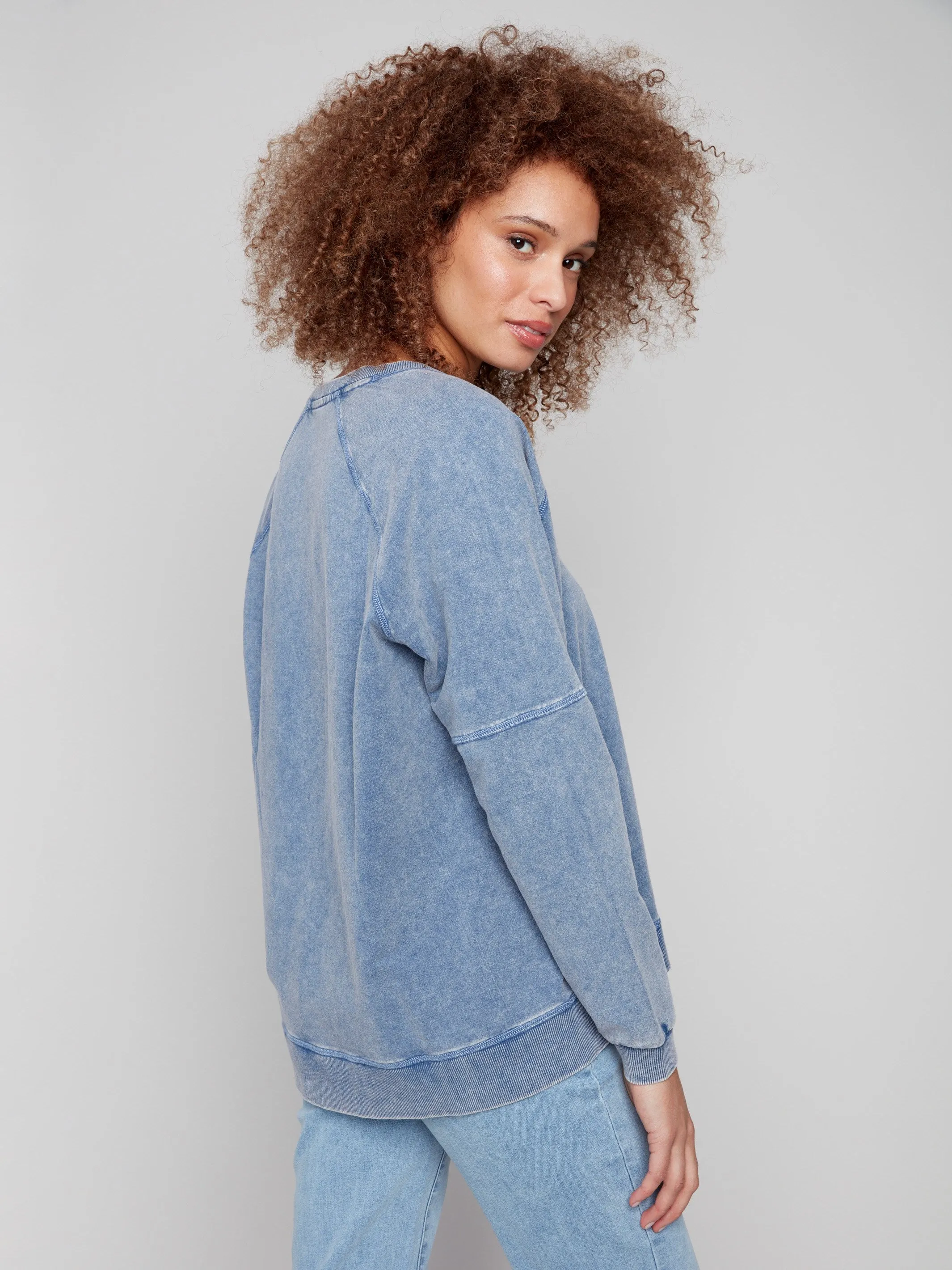Cold Dye French Terry V-Neck Top - Denim sold by Charlie B product image thumbnail 3