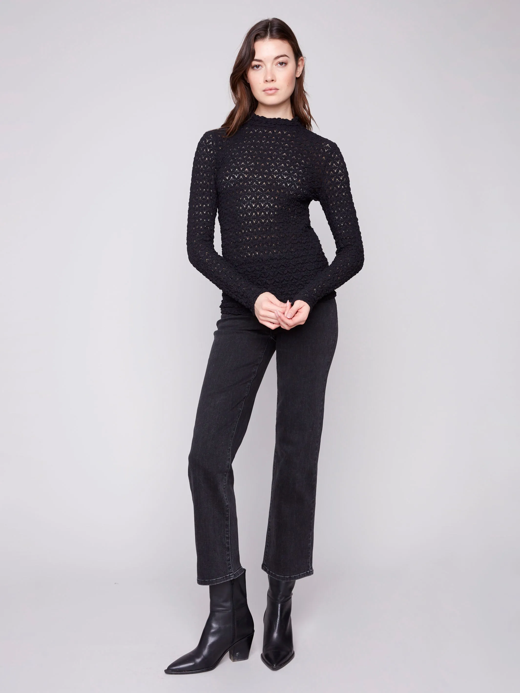 Lace Mock Neck Top - Black sold by Charlie B product image thumbnail 5