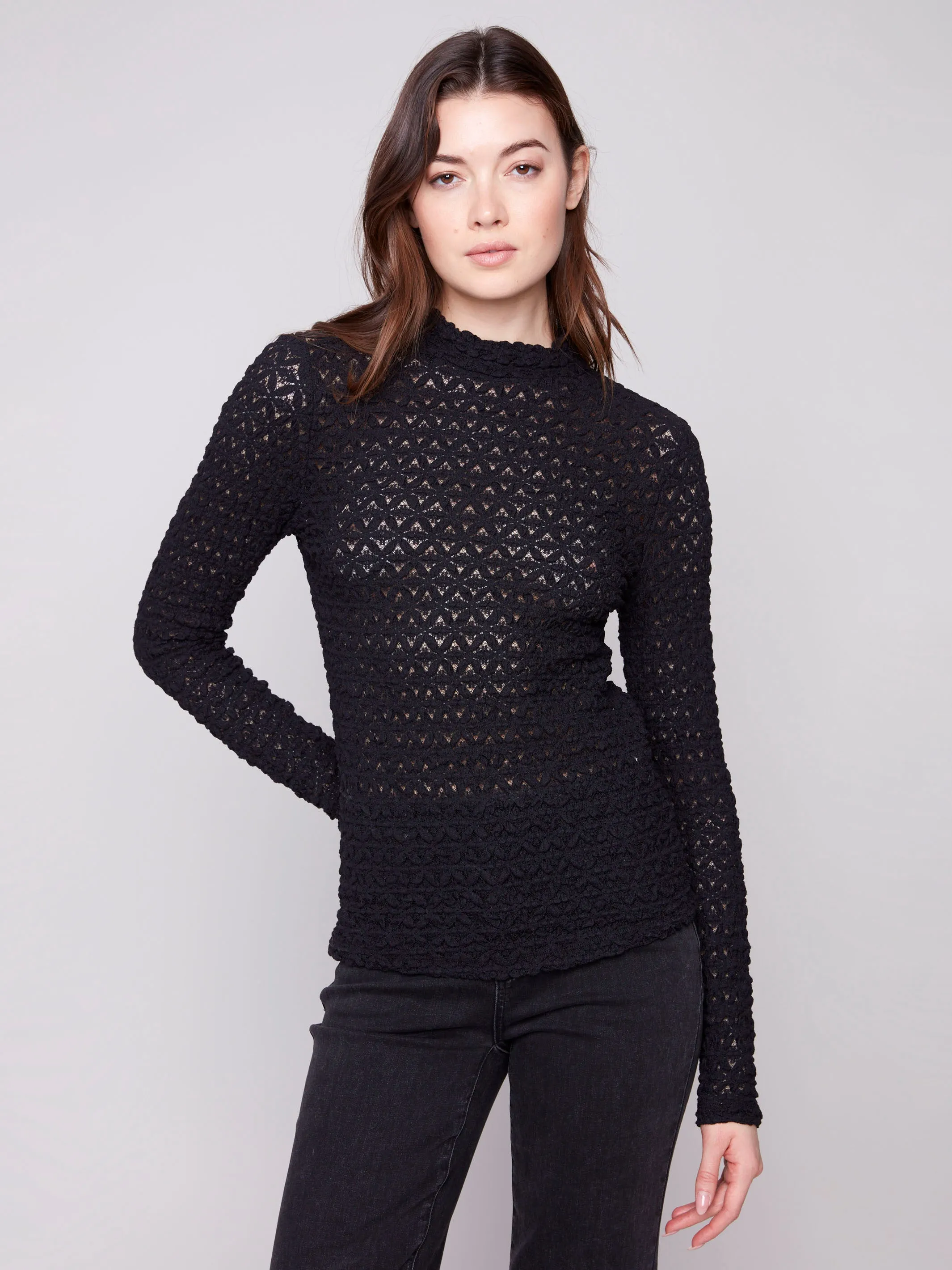 Lace Mock Neck Top - Black sold by Charlie B