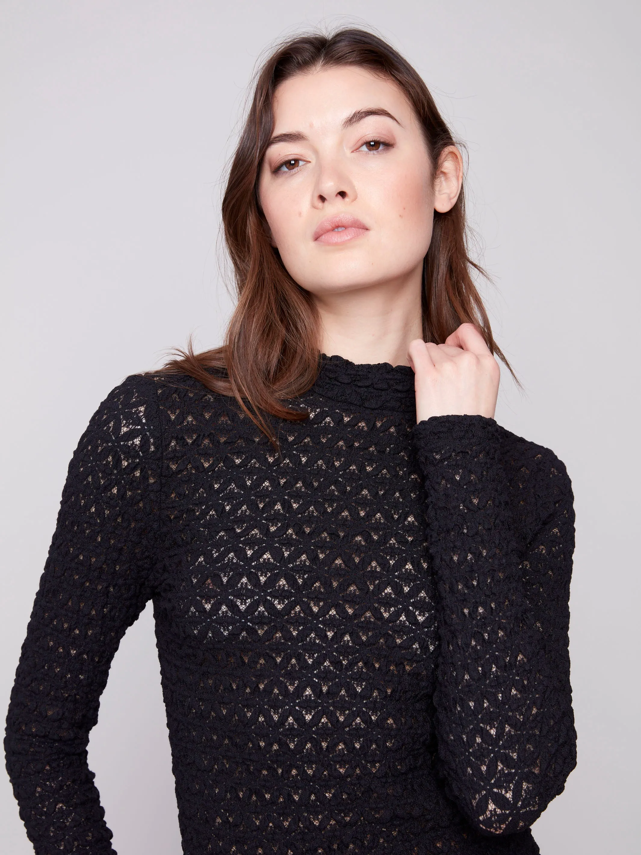Lace Mock Neck Top - Black sold by Charlie B product image thumbnail 3