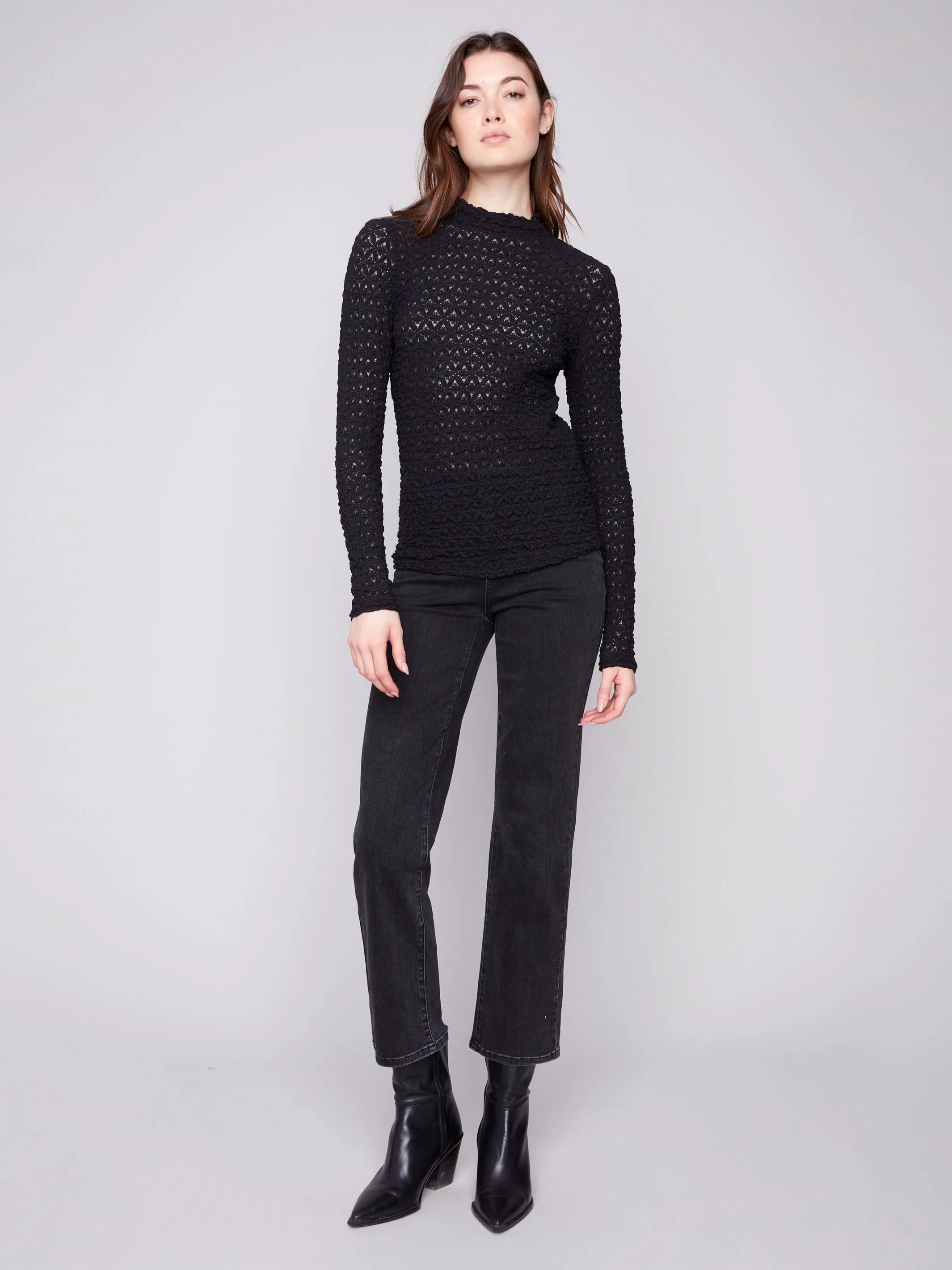Lace Mock Neck Top - Black sold by Charlie B product image thumbnail 2