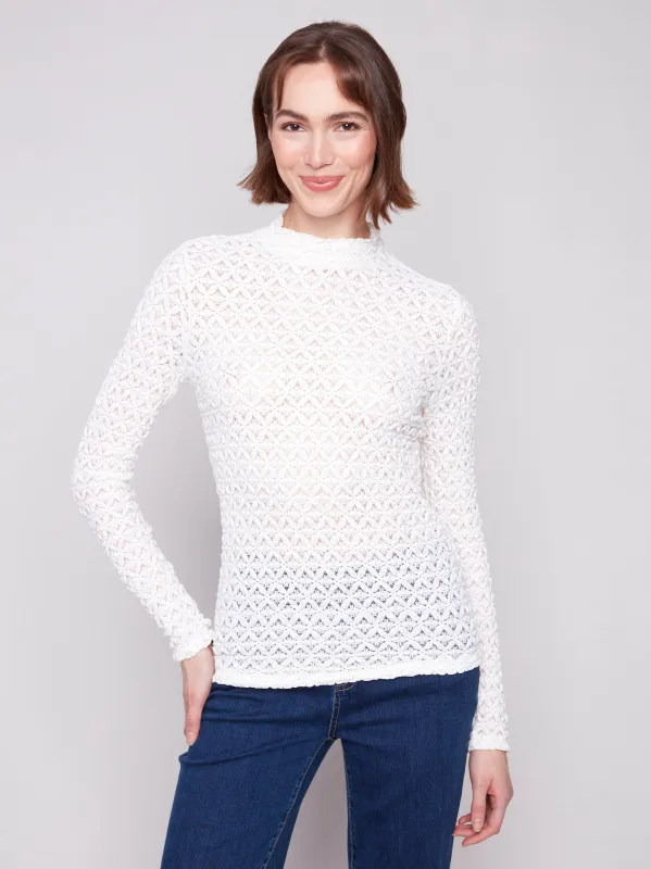 Lace Mock Neck Top - Ecru sold by Charlie B