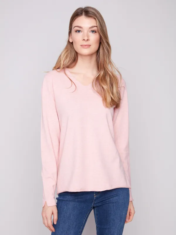 Basic V-Neck Sweater - Heather Ballet sold by Charlie B