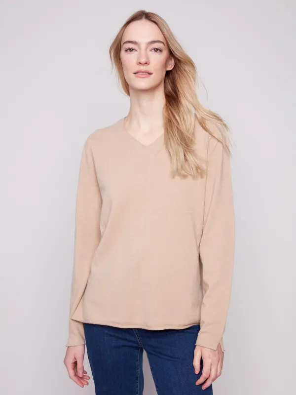 Basic V-Neck Sweater - Sesame sold by Charlie B