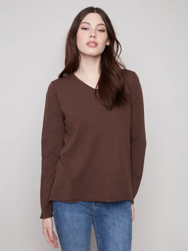 Basic V-Neck Sweater - Heather Mocha sold by Charlie B