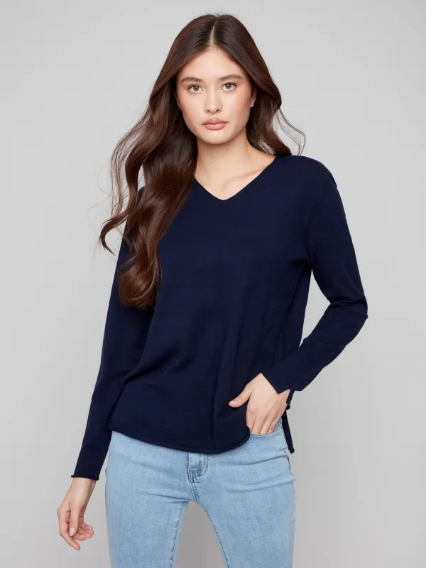 Basic V-Neck Sweater - Navy sold by Charlie B