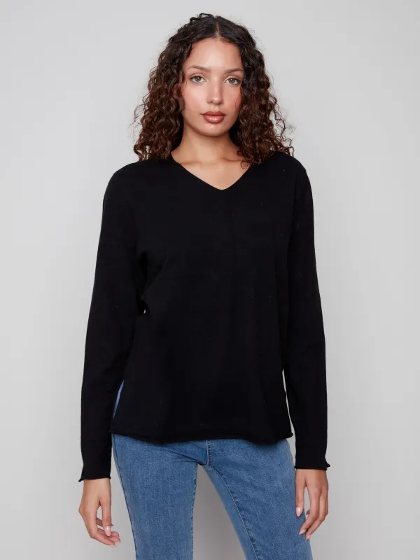 Basic V-Neck Sweater - Black made by Charlie B