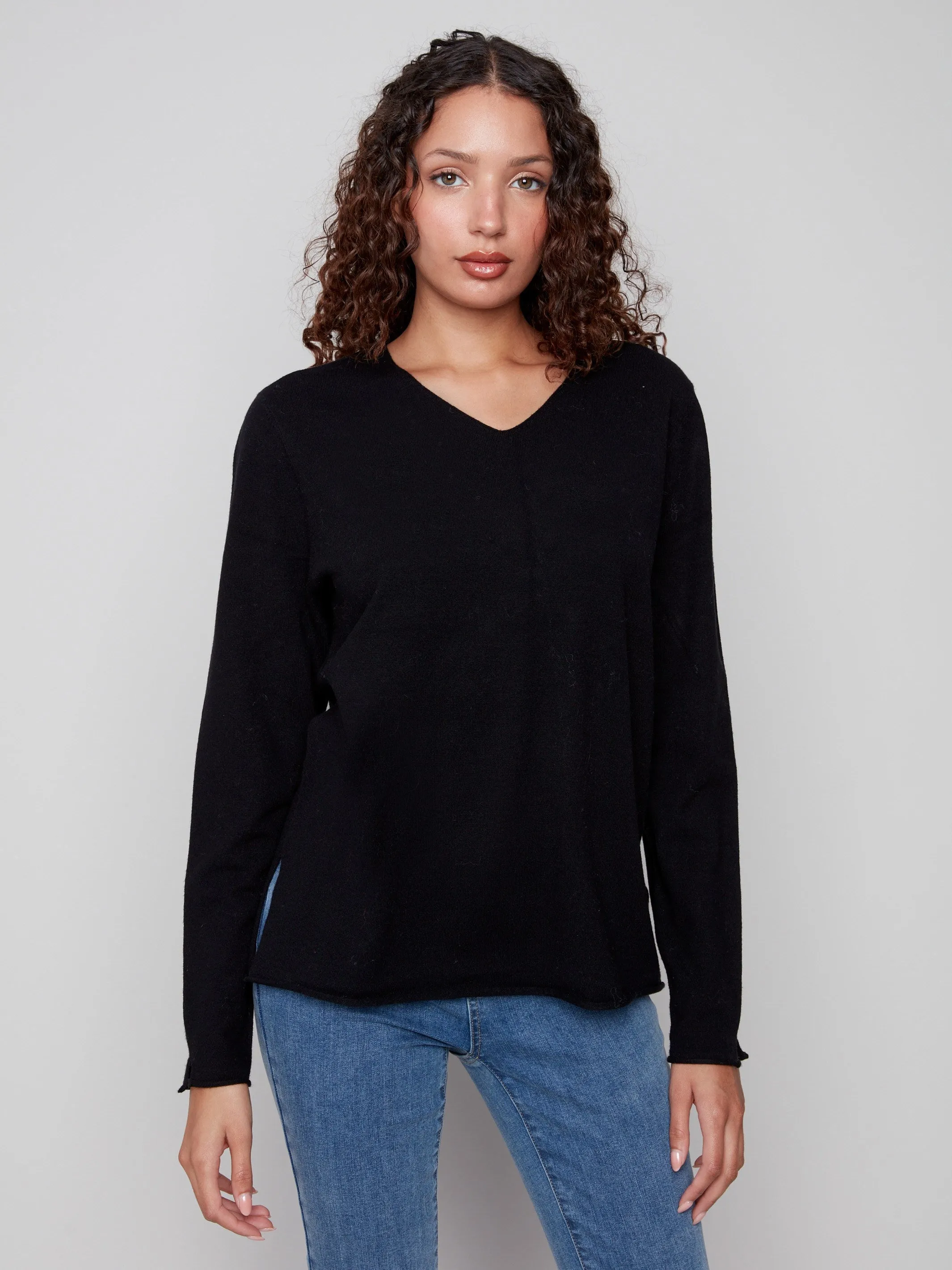 Basic V-Neck Sweater - Black sold by Charlie B