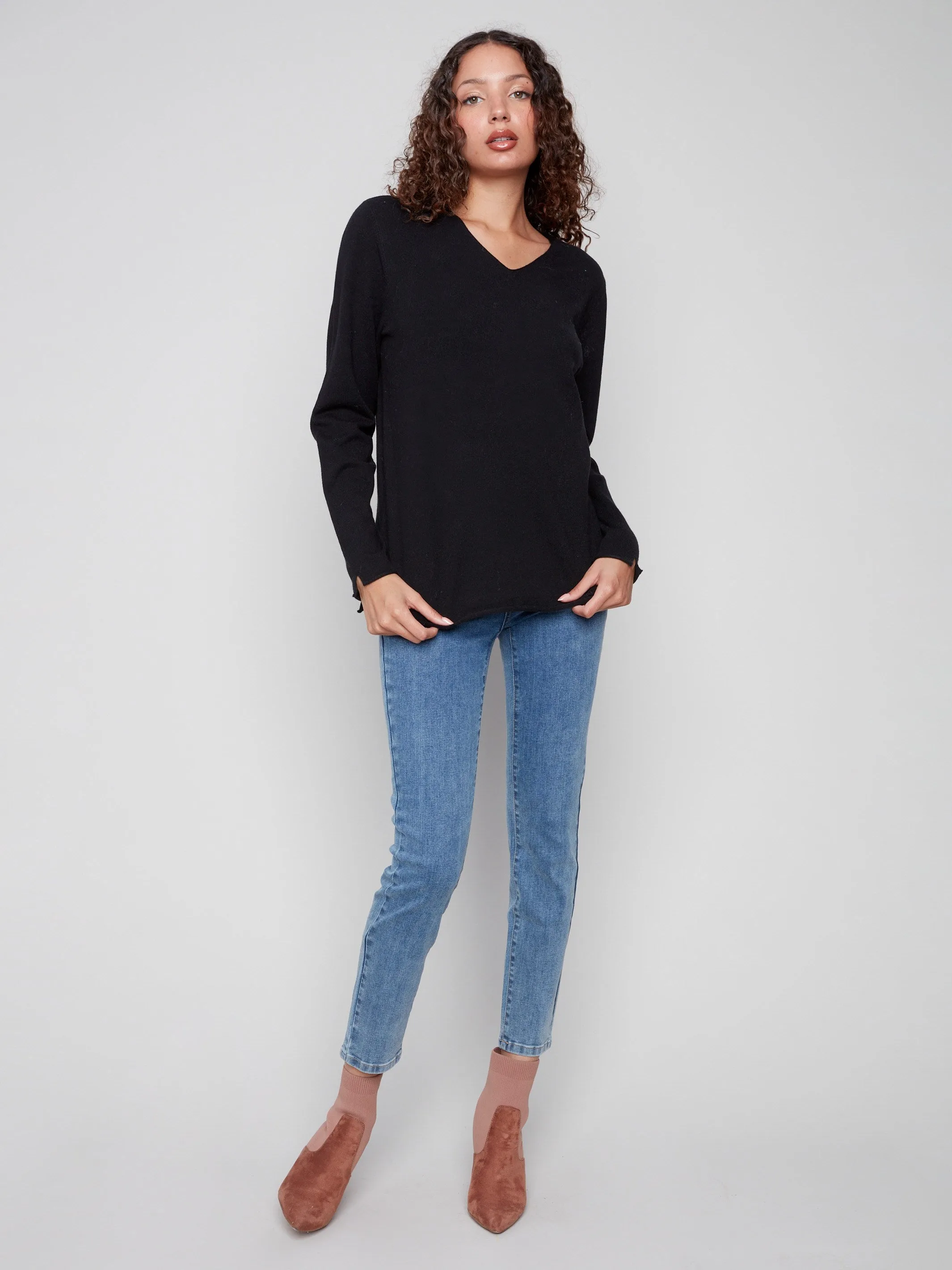 Basic V-Neck Sweater - Black sold by Charlie B product image thumbnail 2