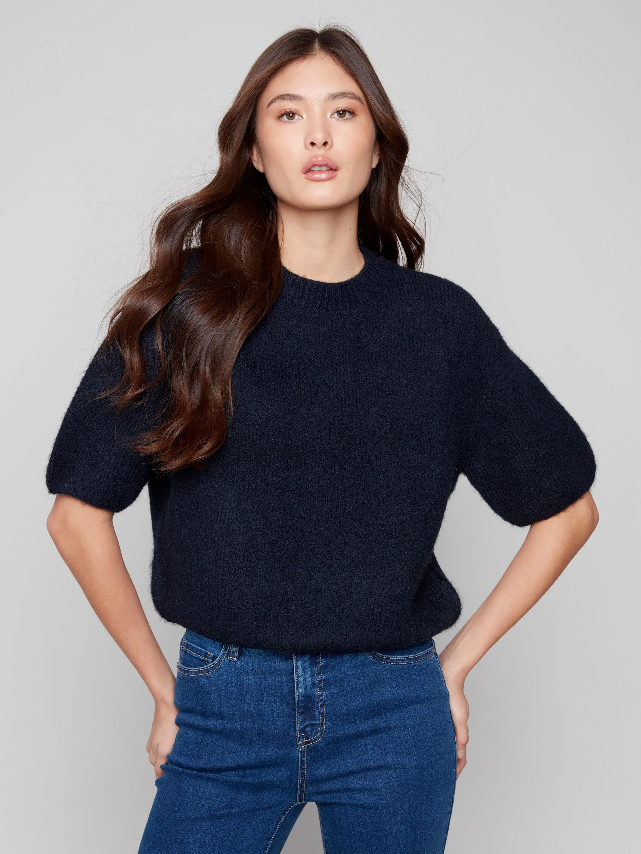 Balloon Elbow Sleeve Knit Sweater - Moonlight sold by Charlie B product image thumbnail 2