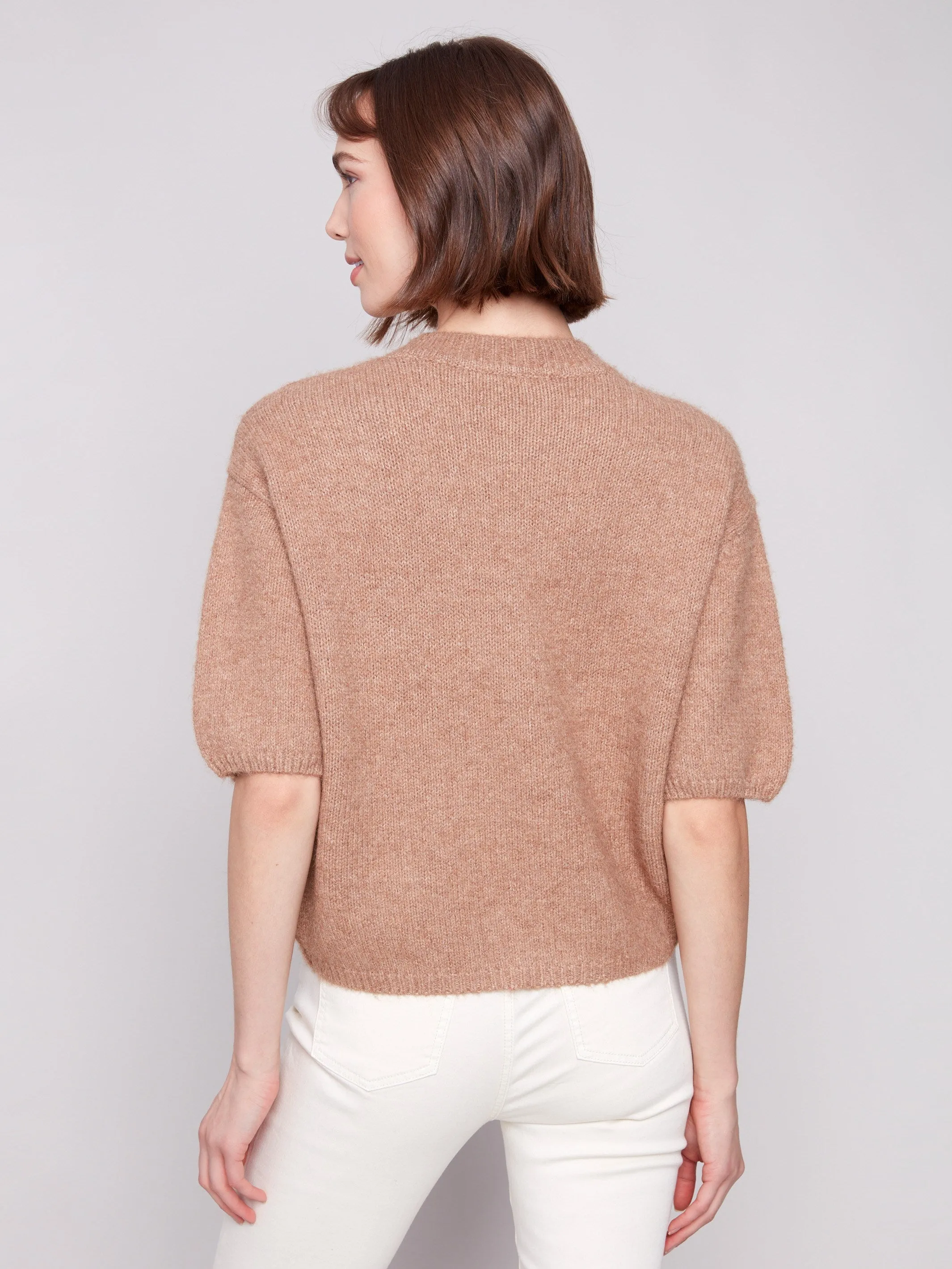 Balloon Elbow Sleeve Knit Sweater - Sesame sold by Charlie B product image thumbnail 3