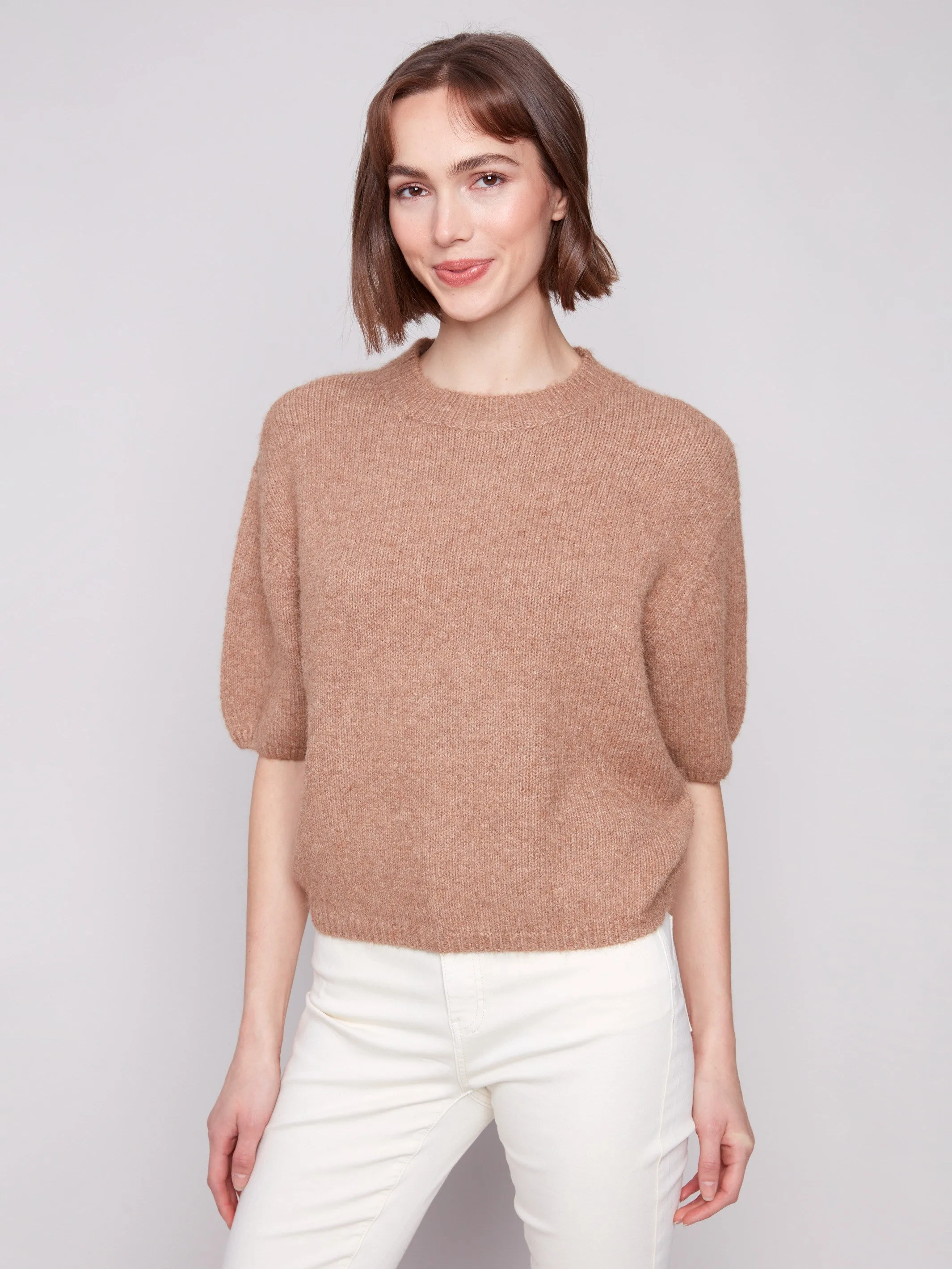 Balloon Elbow Sleeve Knit Sweater - Sesame sold by Charlie B