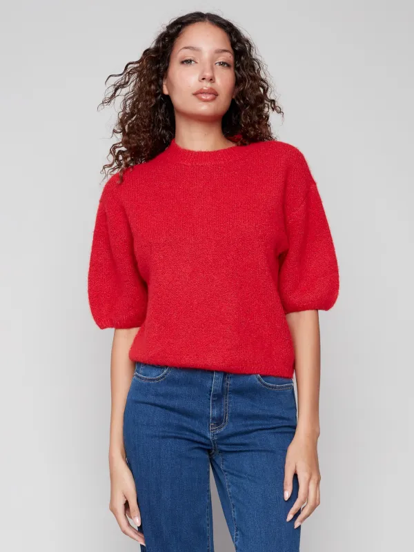 Balloon Elbow Sleeve Knit Sweater - Crimson sold by Charlie B