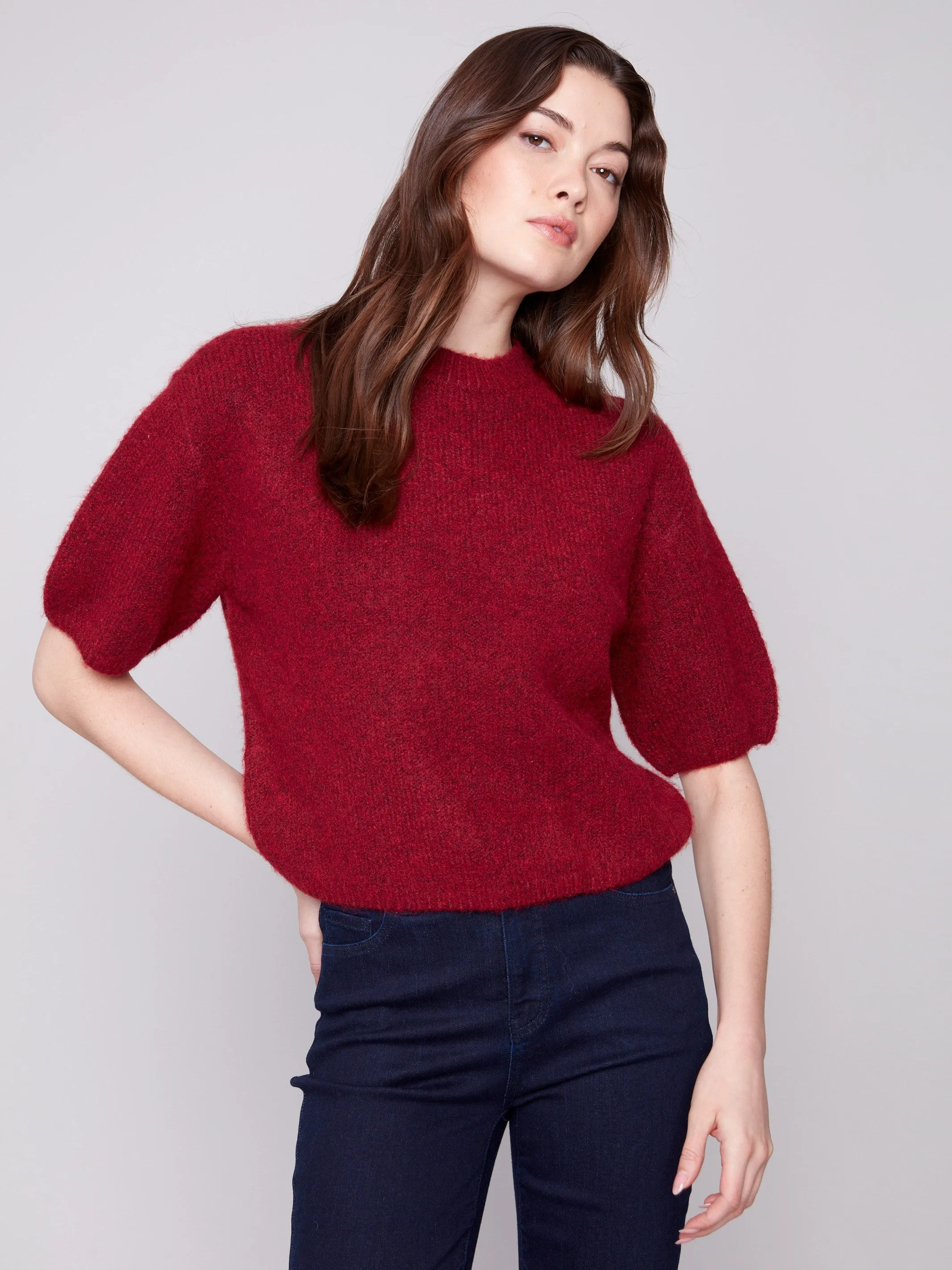 Balloon Elbow Sleeve Knit Sweater - Cabernet sold by Charlie B product image thumbnail 4