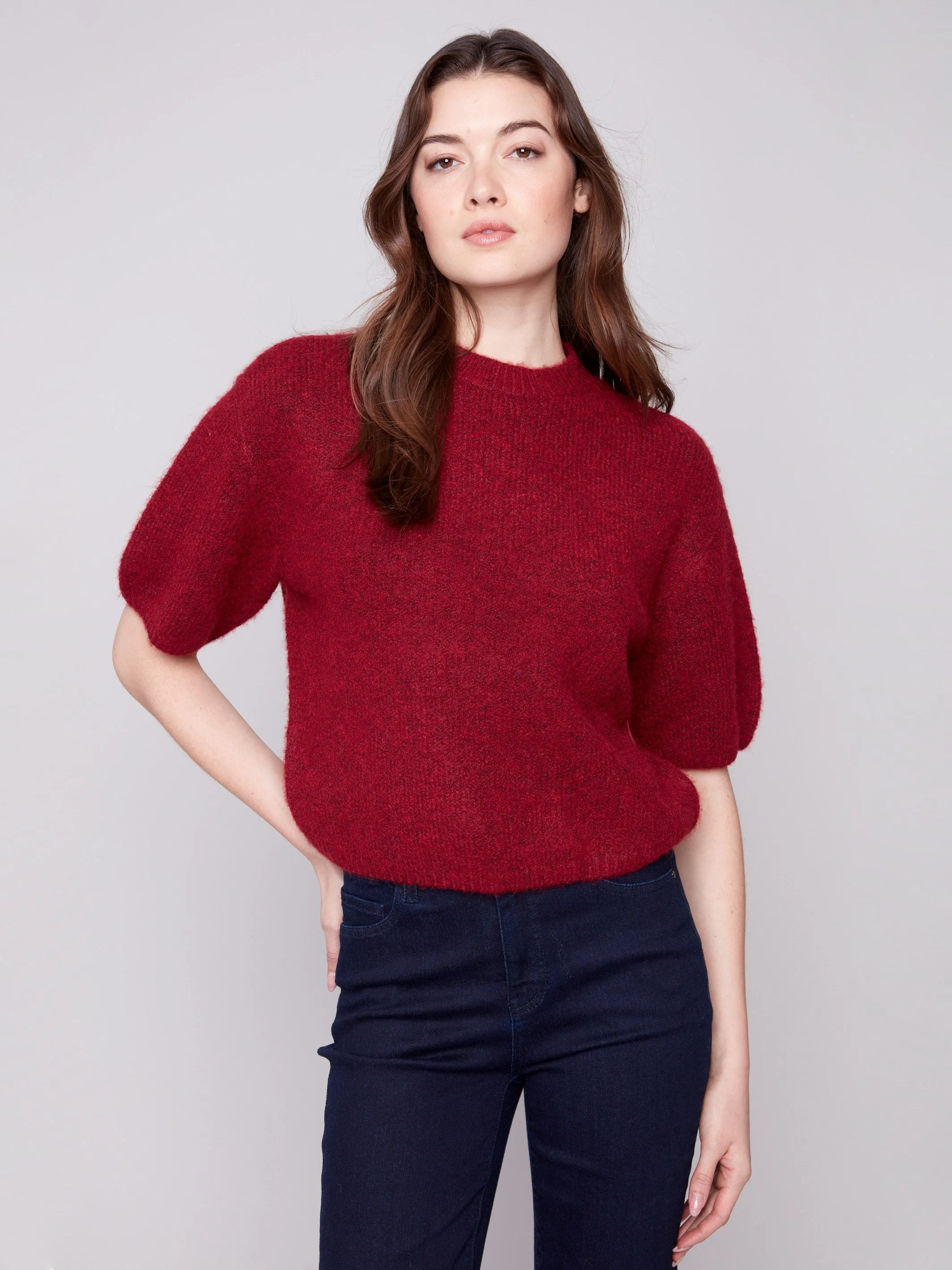 Balloon Elbow Sleeve Knit Sweater - Cabernet sold by Charlie B