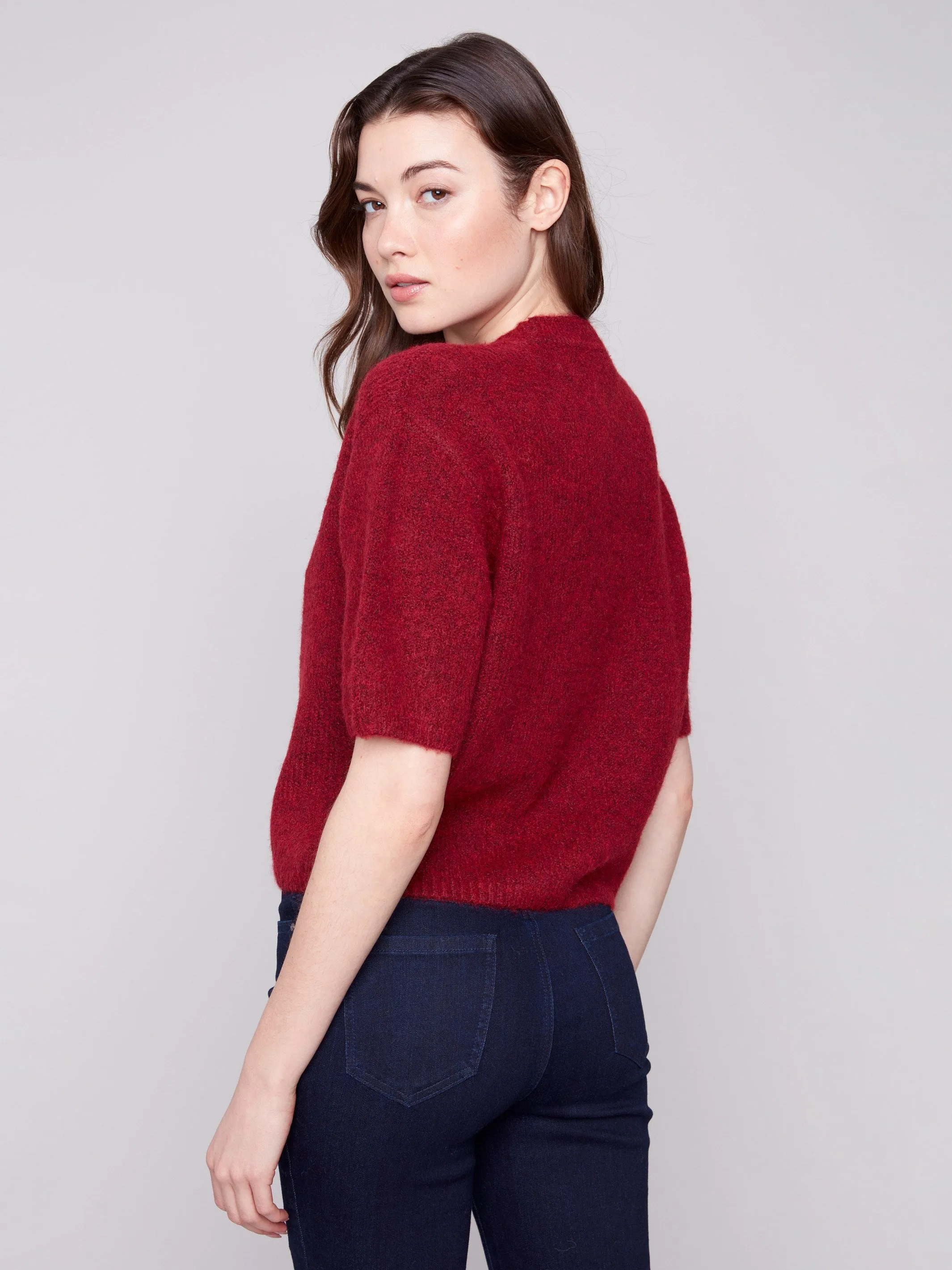 Balloon Elbow Sleeve Knit Sweater - Cabernet sold by Charlie B product image thumbnail 5