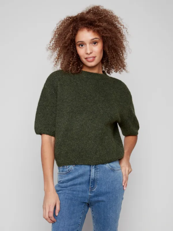Balloon Elbow Sleeve Knit Sweater - Spruce sold by Charlie B