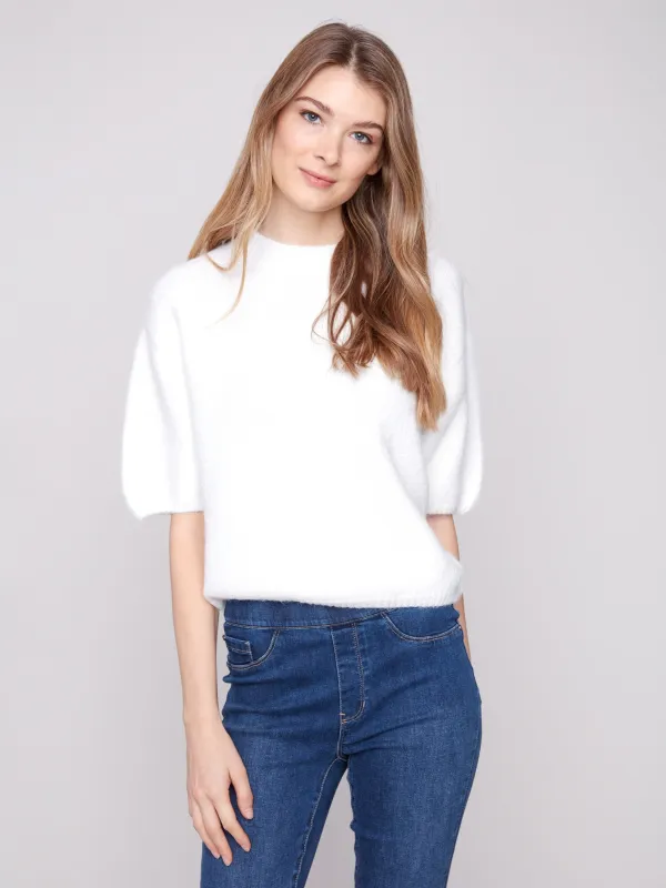 Balloon Elbow Sleeve Knit Sweater - Ecru sold by Charlie B