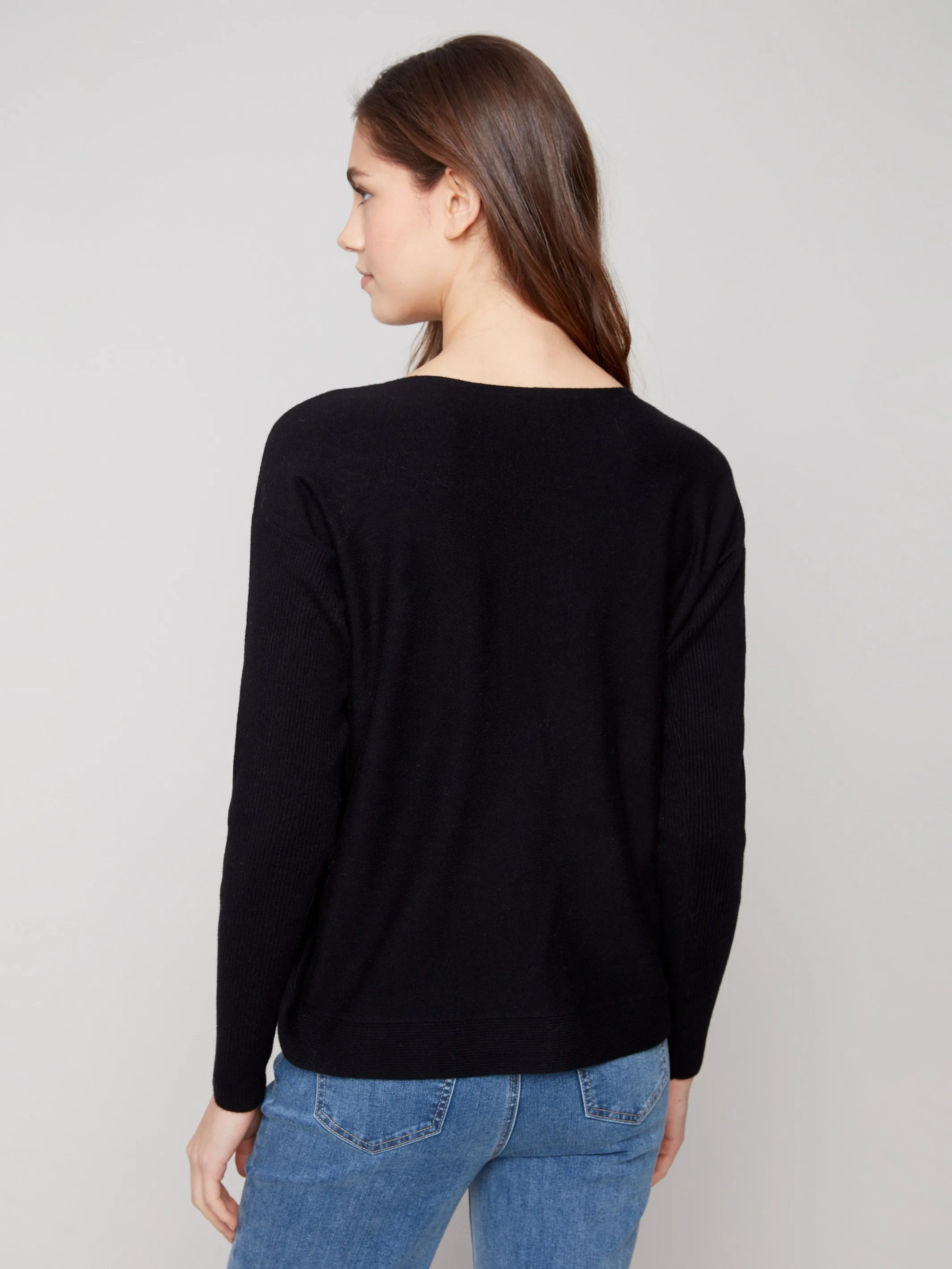Boat Neck Sweater With Side Buttons - Black sold by Charlie B product image thumbnail 5