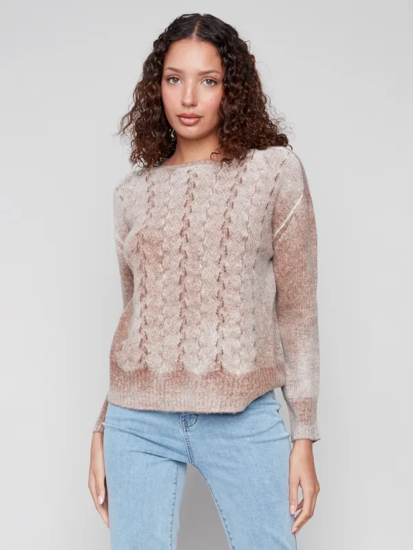 Fancy Stitch Crew Neck Sweater - Sepia sold by Charlie B