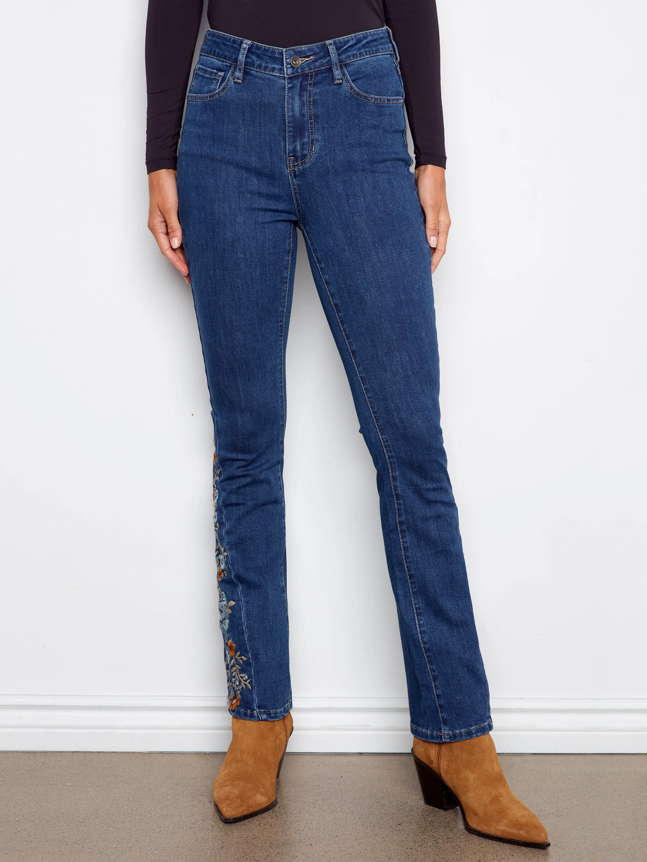 Bootcut Jeans With Floral Embroidery - Indigo sold by Charlie B product image thumbnail 3