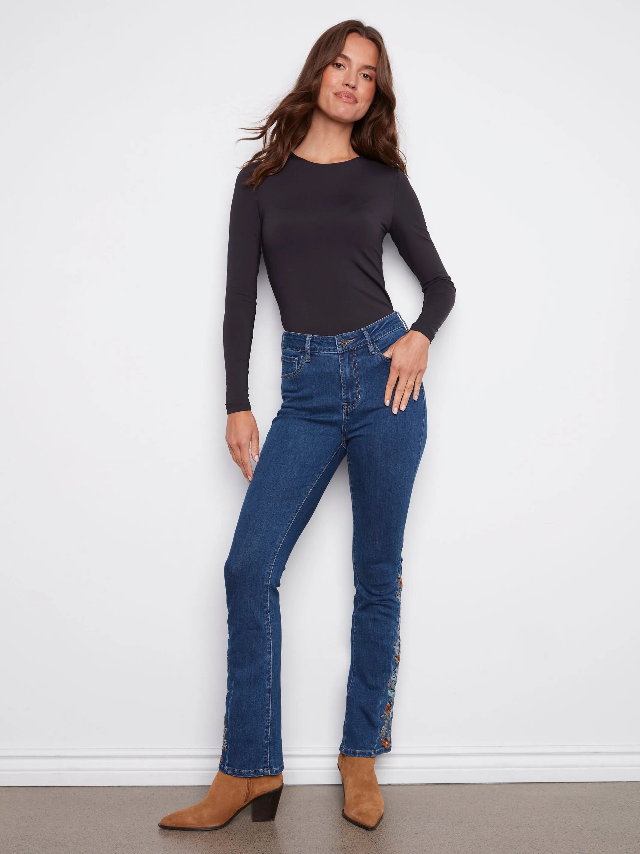 Bootcut Jeans With Floral Embroidery - Indigo sold by Charlie B product image thumbnail 4