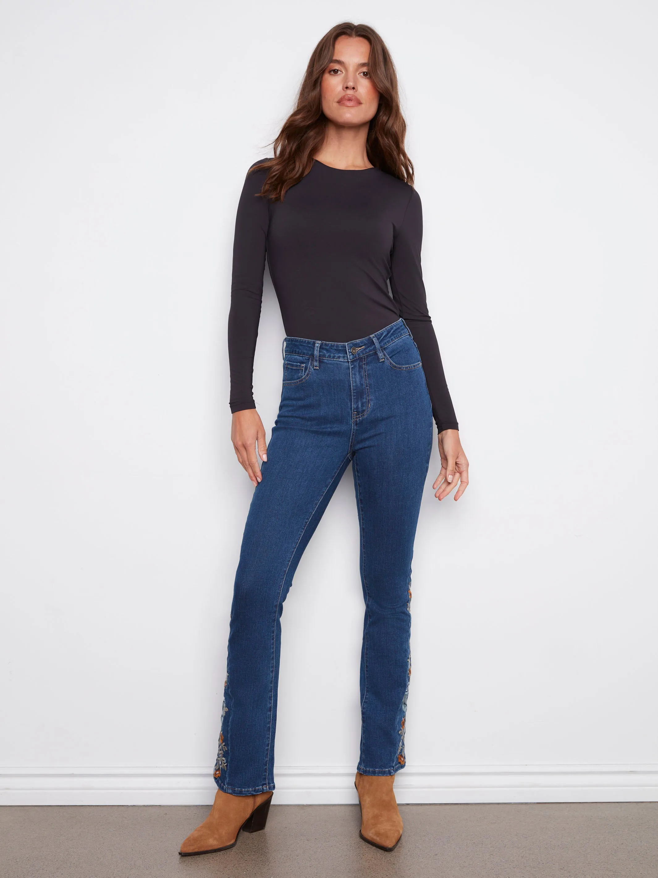 Bootcut Jeans With Floral Embroidery - Indigo sold by Charlie B